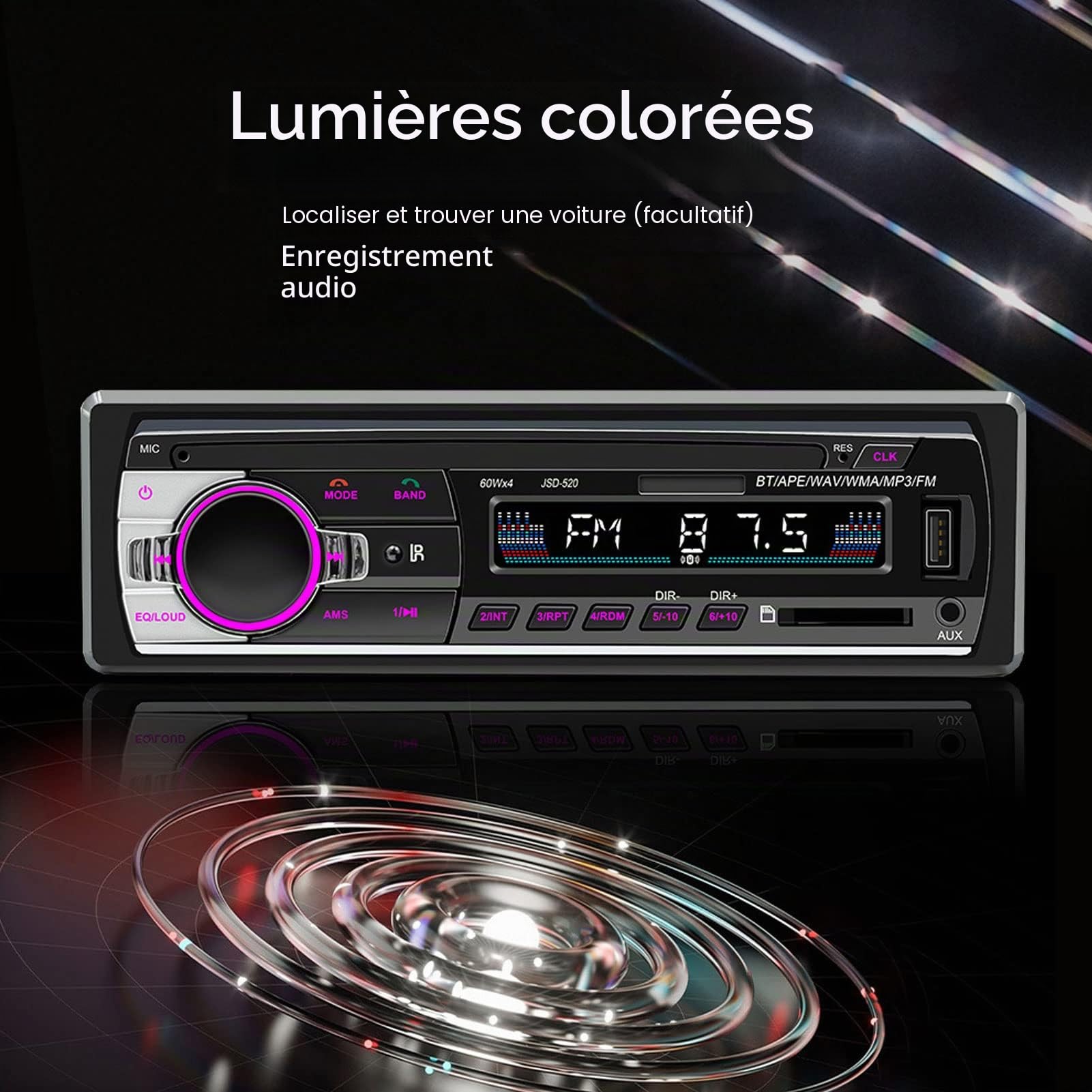 Autoradio, Multimédia Autoradio Bluetooth Audio et Appels Mains Libres, Diffusion Vocale, Double Lecteur BT, Commande Vocale AI, MP3/USB, Radio FM, Prise en Charge de L'enregistrement Audio