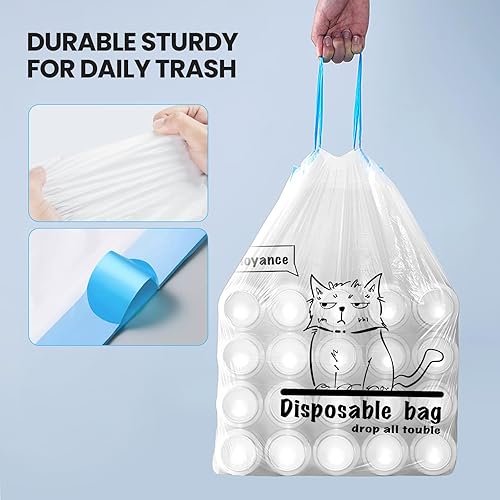 Miniatura 4 de KAQ Bolsas de basura pequeñas de 4 galones, 120 bolsas de basura con cordón sin desgarro, bolsas de basura pequeñas extra fuertes, bolsas separadas