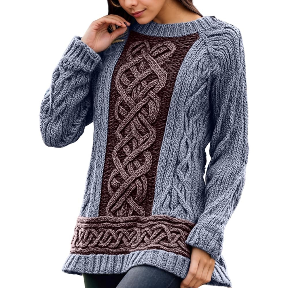 Womens Fall Winter Cable Knit Floral Crew Neck Oversized Sweater Casual Long Sleeve Warm Sweatshirt Tops for Women
