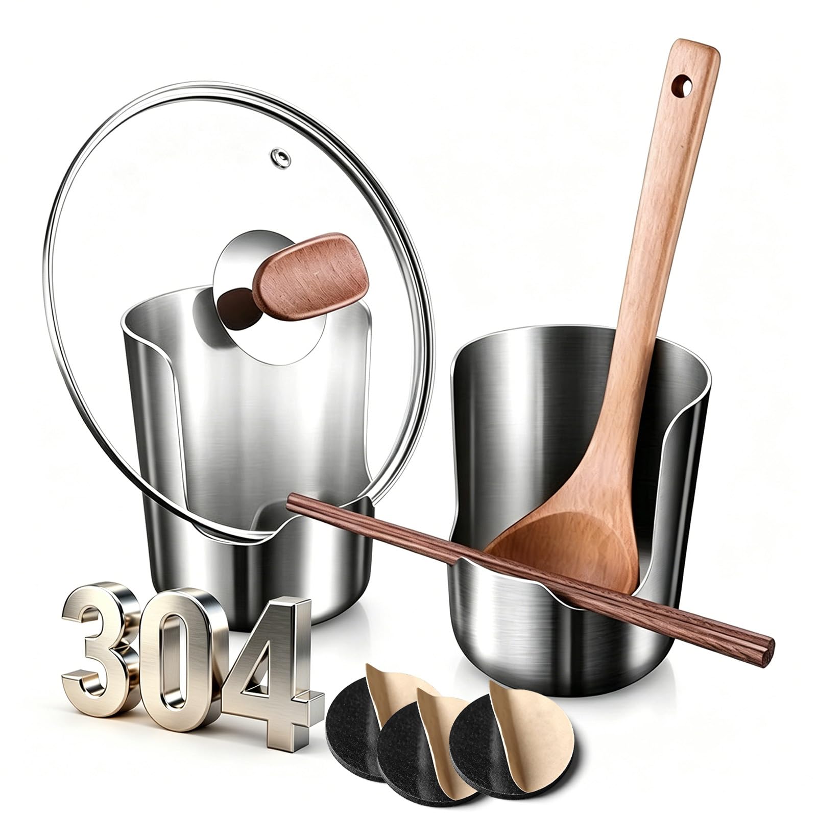 rialgirw Multi-Functional Kitchen Utensil Holder, Stainless Steel Countertop Organizer for Pot Lids, Ladles, Spatulas, Cutting Boards, Space-Saving Vertical Tool Rack for Cooking Utensils (304,3PCS)
