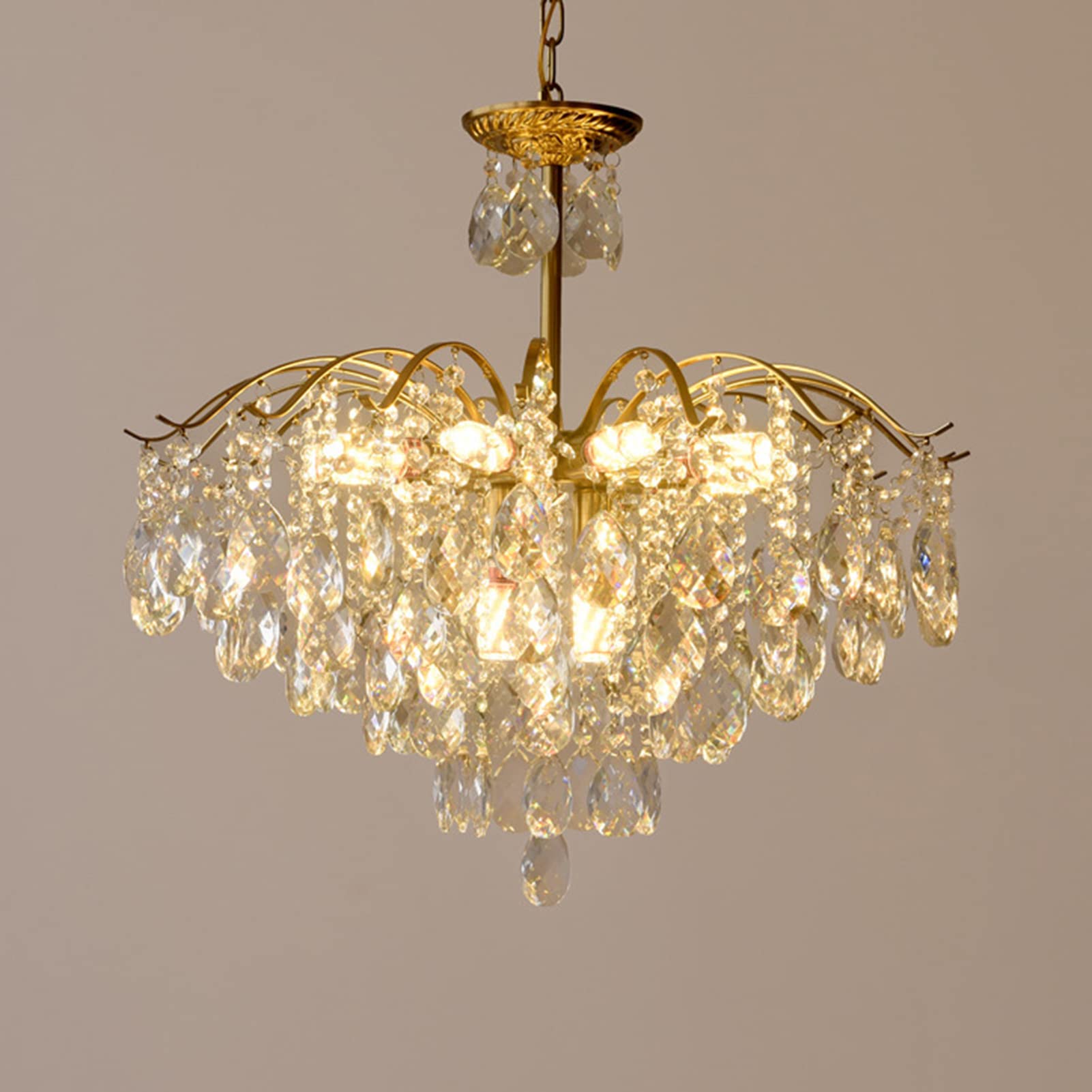 KXEcoLife Vintage Crystal Raindrop Chandelier Pendant Light, LED Modern Luxury Ceiling Light E14 Fixture for Dining Room, Bathroom, Bedroom, Living Room transpa