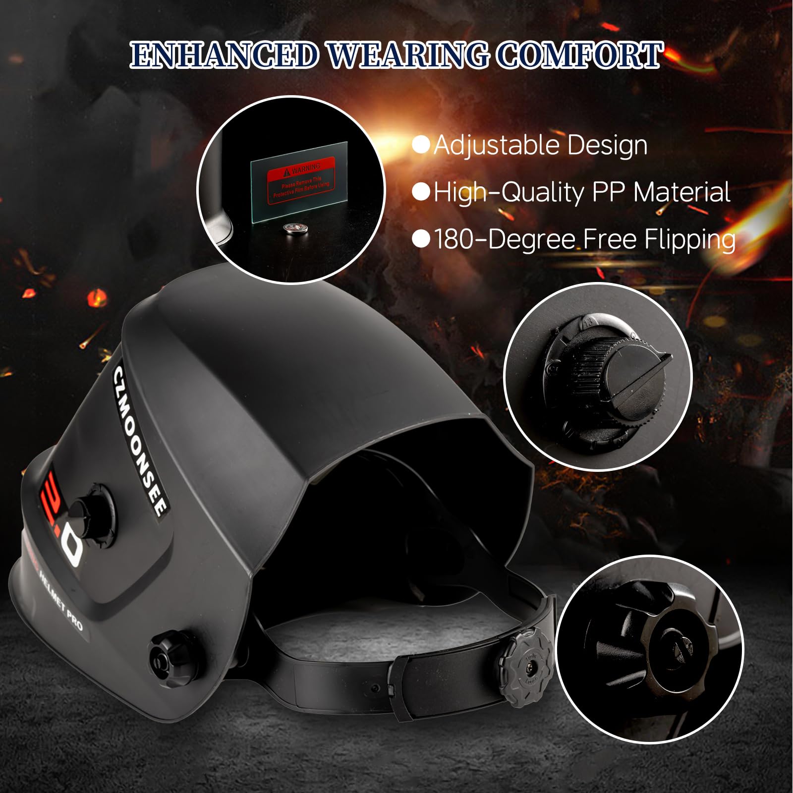 Casco de soldadura de oscurecimiento automático alimentado por energía solar de 3.94 x 1.97 pulgadas, claridad óptica, 2 sensores de arco, pantalla ancha 4/9-13 para campana de soldadura TIG
