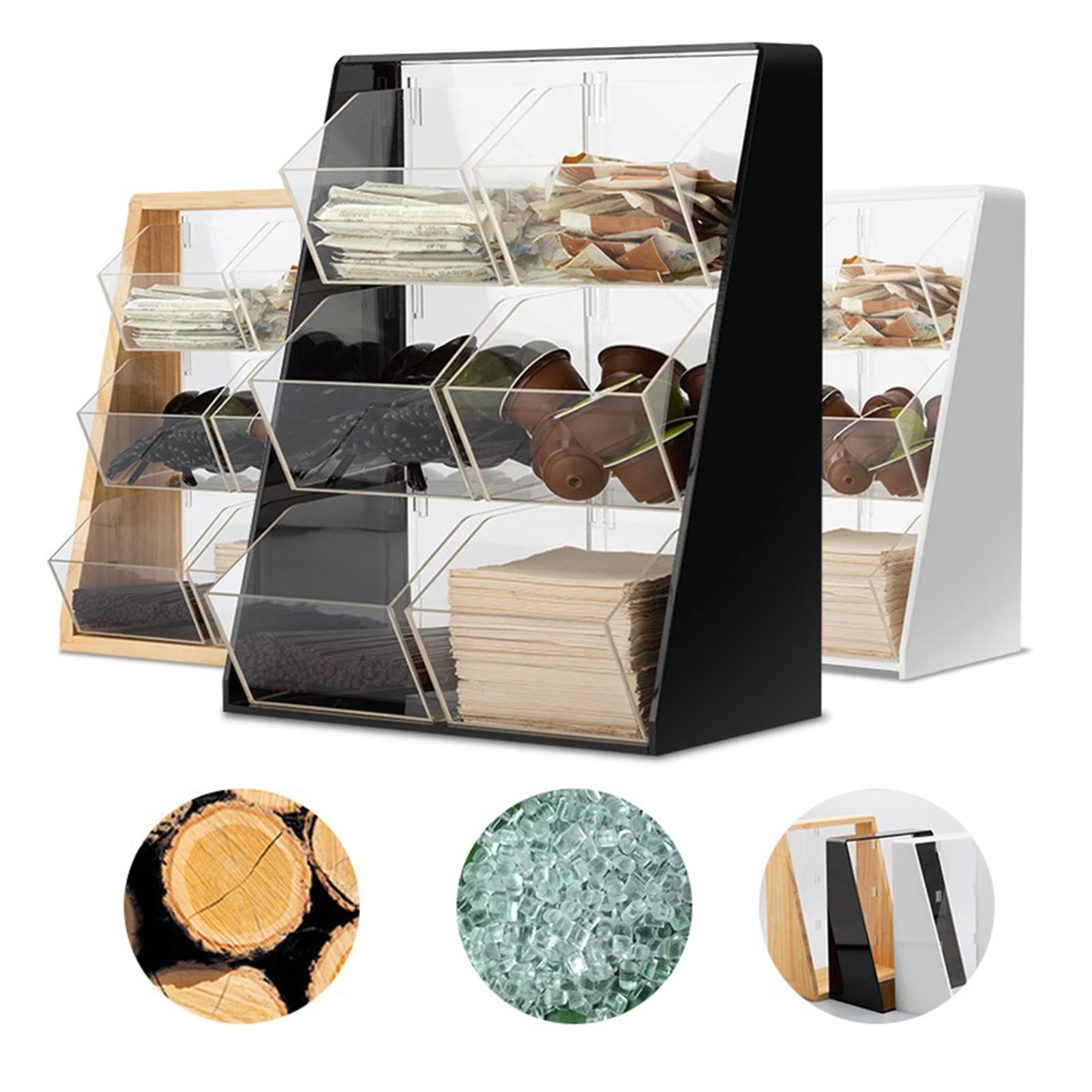Kaffeekapsel-Aufbewahrungskorb, Theke, Kaffeekappen, 6 Fächer, Offee Station Organizer, Holz-Kaffee-Bar-Mülleimer, Arbeitsplatte, Kaffee-Bar-Zubehör-Organizer