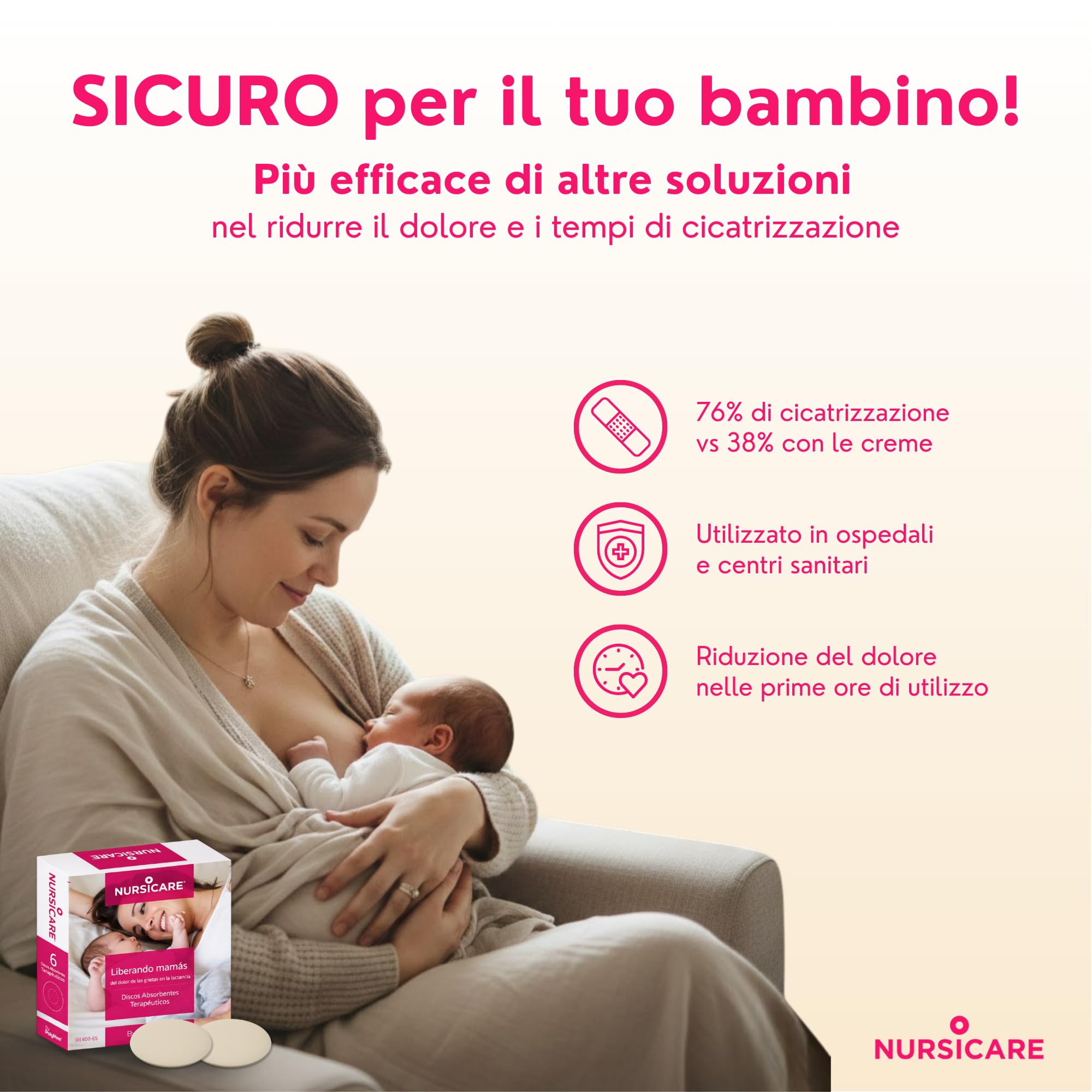 Medicazioni per Capezzoli in Allattamento – Paracapezzoli per Alleviare Dolore e Ragadi – Dispositivo Polimerico Riutilizzabile – Protezione Seno e Copricapezzoli – 6 Pezzi Nursicare
