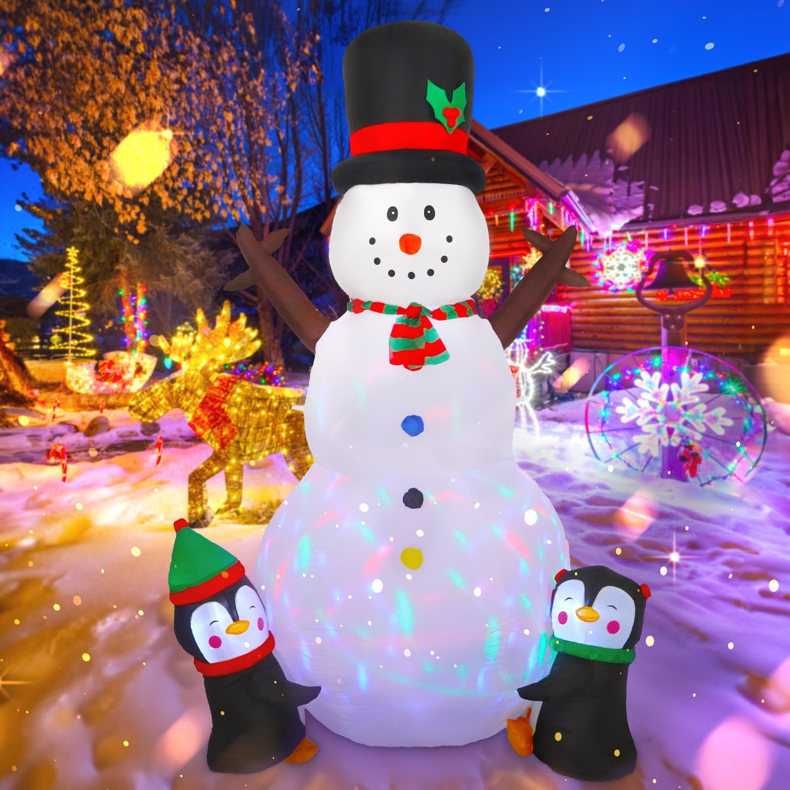 SEASONBLOW Christmas Inflatable Santa With Gift Bag Décor, LED Blow Up Lighted Decor Indoor Outdoor Holiday Art Decor Decorations 8ft