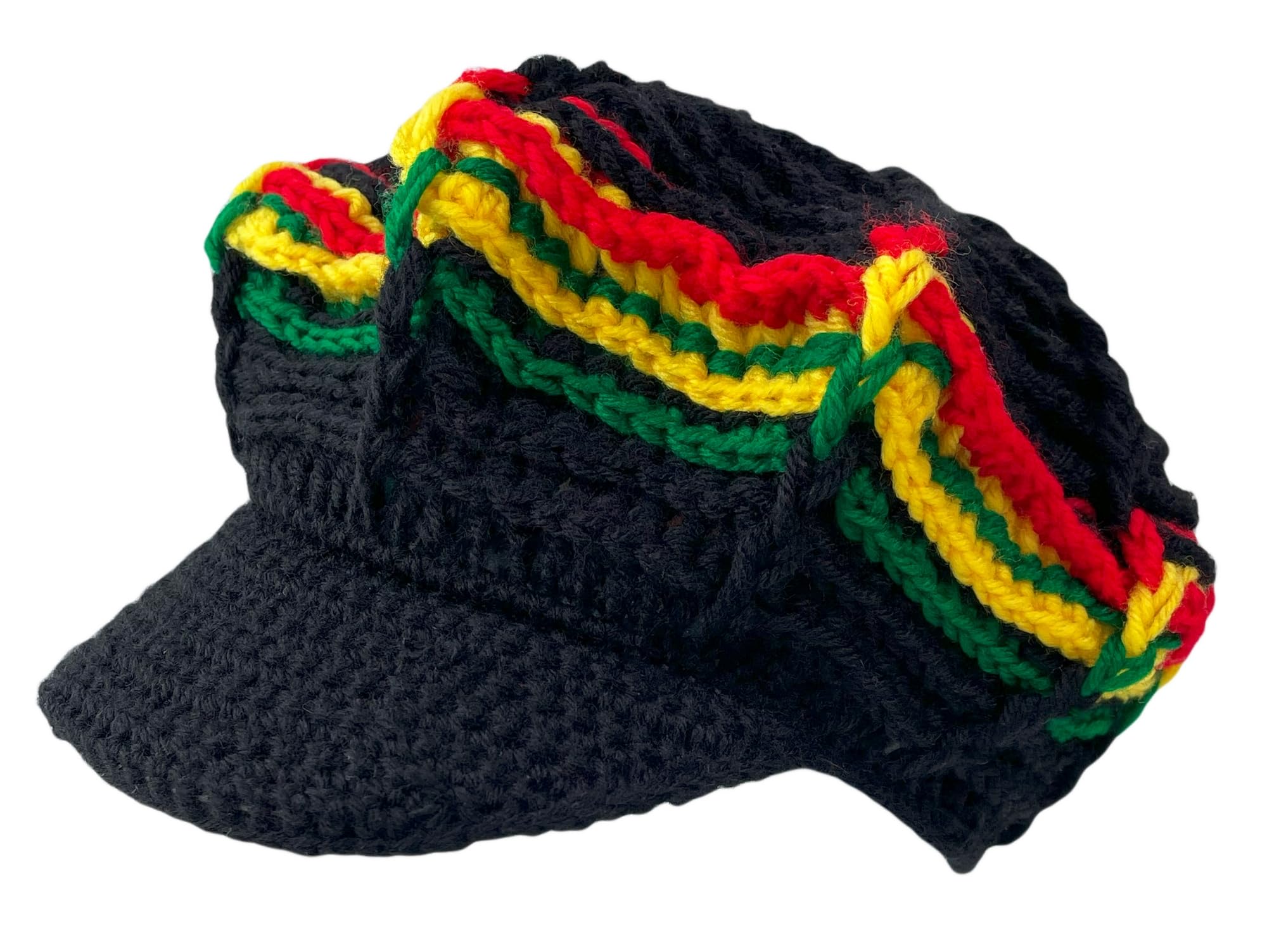 Itzu Men's Ryg Strip Crochet - Oversized (Peaked) Rastacap Tam Beret Beanie Hat Cap Peak Crochet Knit In Ryg Strip - Oversized (Peak)