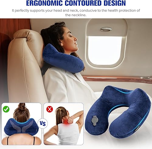 Miniatura 9 de Rewondah Almohada inflable de viaje para avión dormido, almohada inflable para el cuello para viajar en avión con funda lavable, almohada de viaje