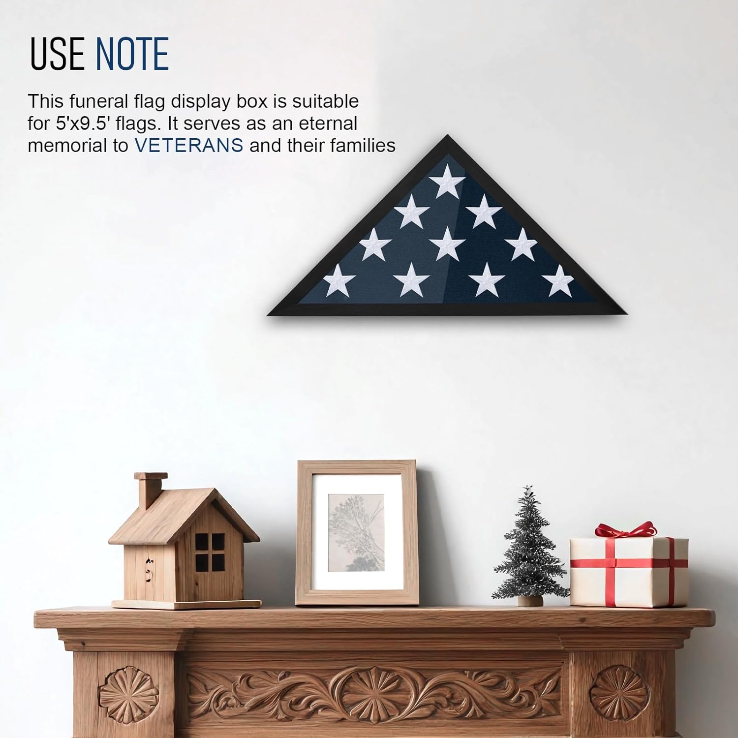 Flag Display Case for 5x9.5 Burial Flag - Veteran Flag Display Box - Solid Wood - Military Memorial Shadow Box Frame for Wall or Tabletop - Black