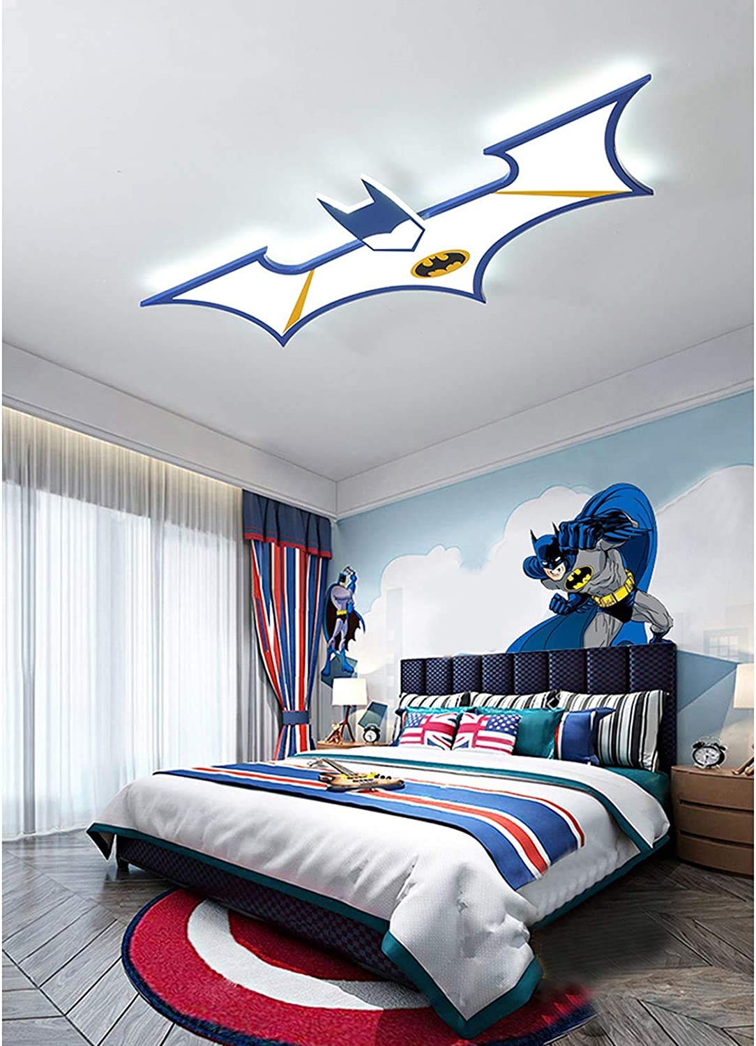 SHENGXUAN Plafonnier LED Chambre Enfants - Créativité Dessins Animés Batman Captain America - Lampe Plafond Moderne Garçon Fille (Noir, 3000K)