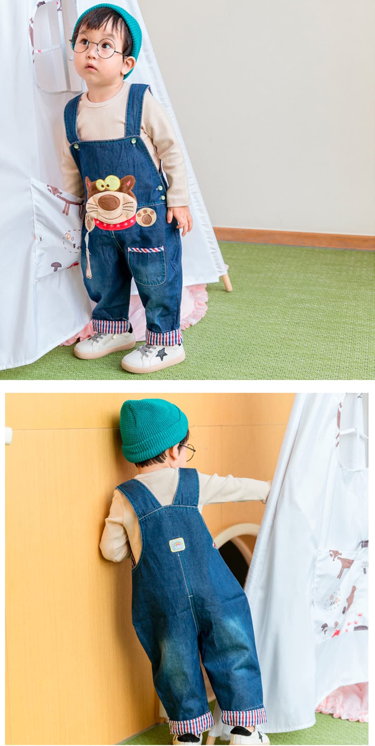 Bebé Niños Peto Vaqueros Overall Mono Largo Elegante Ocio Azul con Patrón Moda