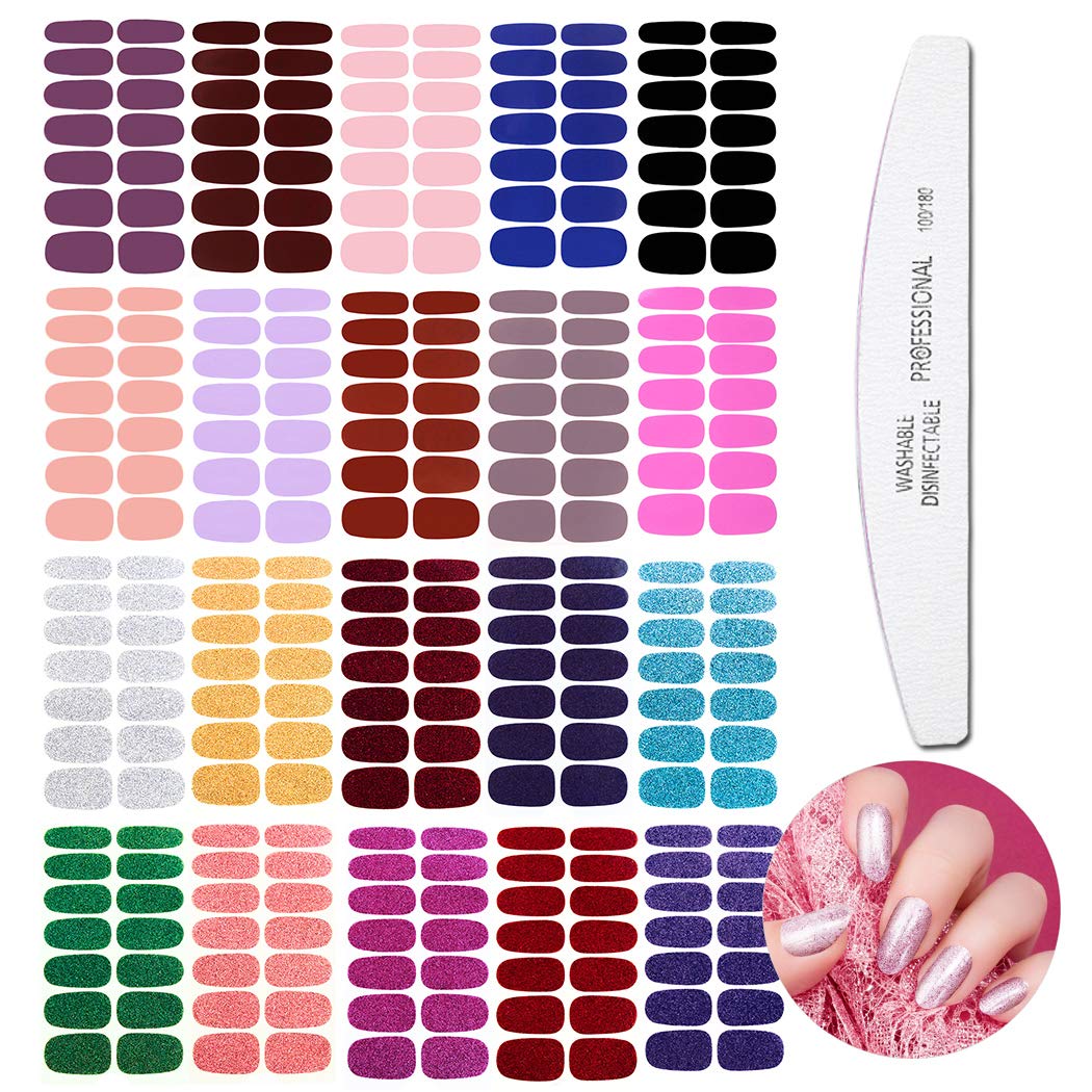Amazon.com: WOKOTO 20 Pcs Solid Color Nail Polish Stickers Strips and 1 ...