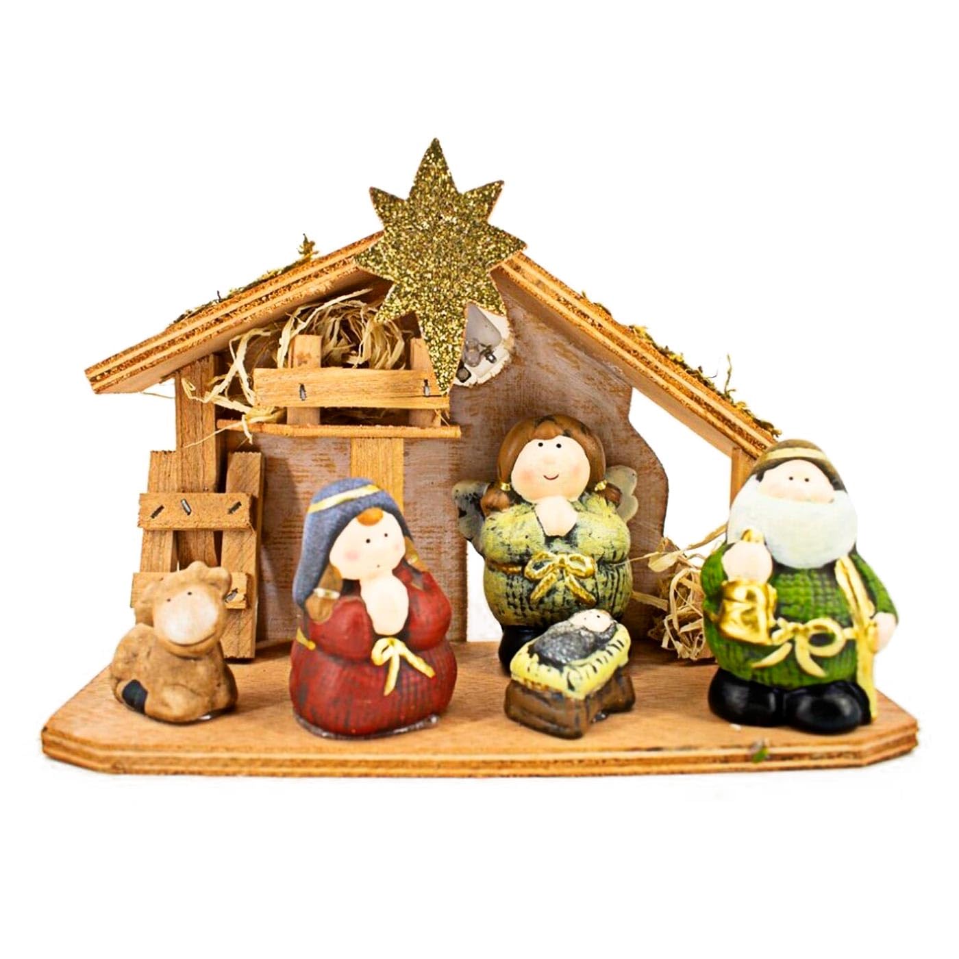 Acan Tradineur - Conjunto de 5 Figuras de Nacimiento Naif con luz LED -Figura Decorativa Divertida para Nacimiento, Navidad, decoración Tradicional - 0,06 W