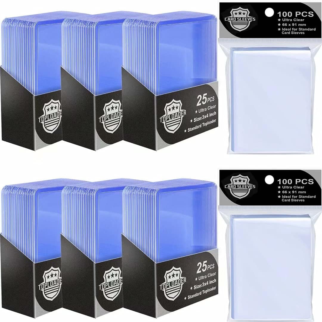 150Pcs Top Loaders and 200 Baseball Card Sleeves,Toploaders with Clear Sleeves Fit for Yugioh,MTG,Penny,Football,Sports Cards