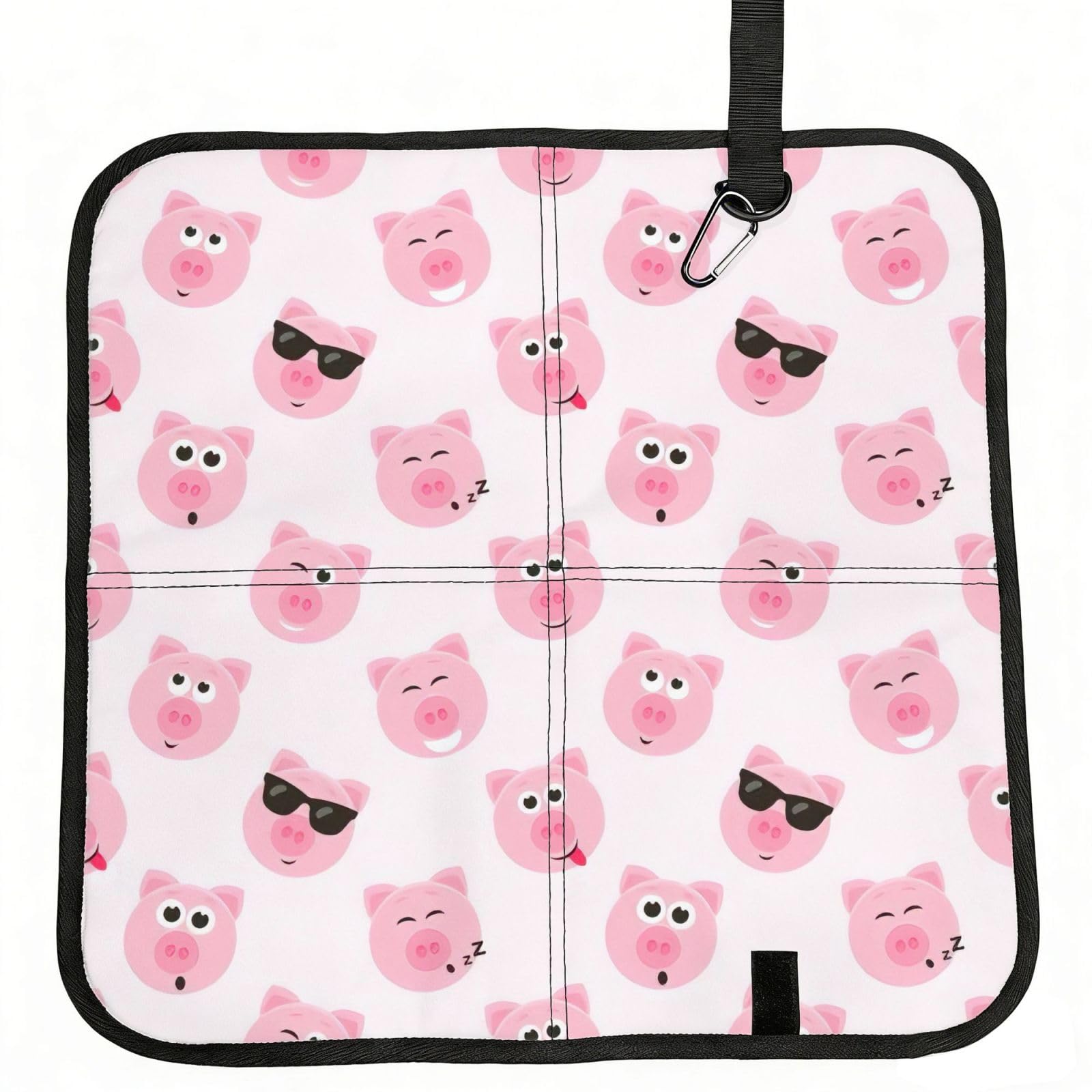 SDEGTHO Funny Pink Pig Face Printed Foldable Seat Pad with Closure, Lightweight Cushion for Airplane Travel Camping