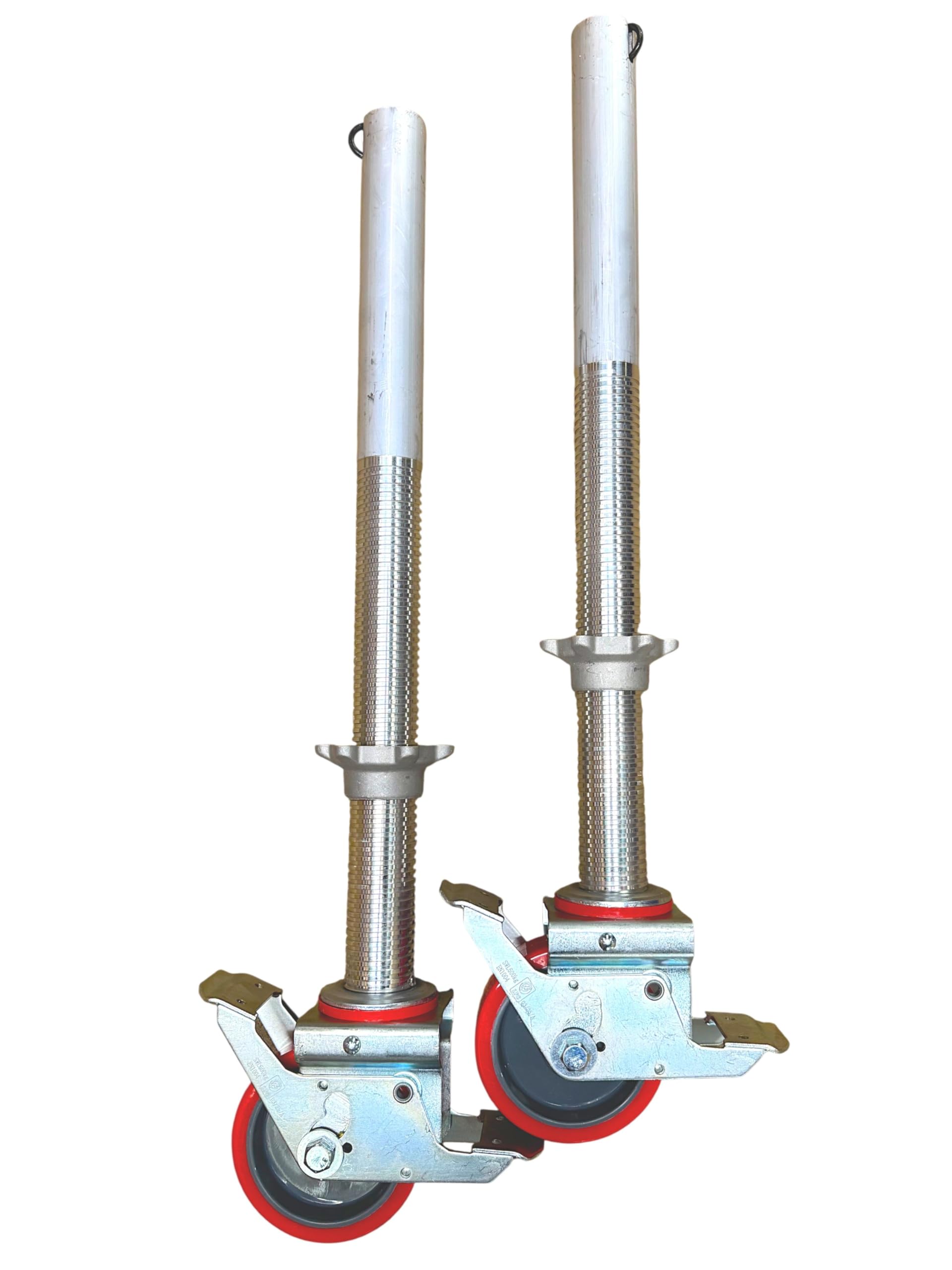 Pair Alloy Tower Adjustable Legs & Castors Scaffold Wheels Fit Most Alloy Towers