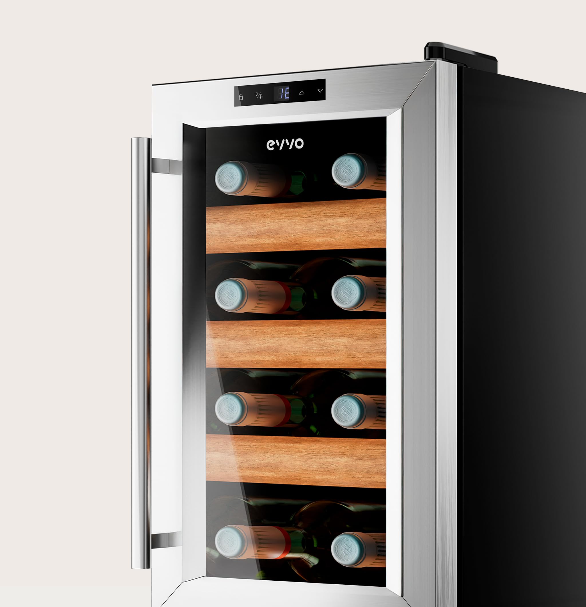 EVVO Vinoteca VT8 Inox – Enfriador de Botellas de Vino 8 Botellas, Vinoteca Pequeña Inox, Nevera para Vinos Silenciosa, Mini Nevera Tipo Minibar y Botellero Vertical — view 5