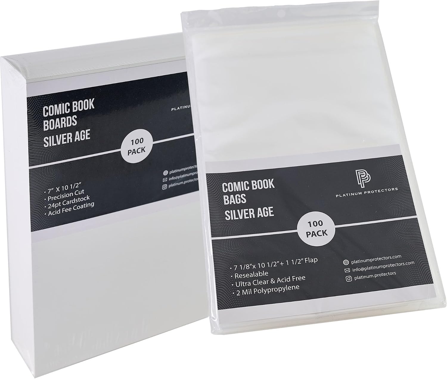 Platinum Protectors Comic Book Bags & Boards for Silver Age, Current/Modern (100-Count) Premium Resealable Poly Bag Sleeves - Adhesive Now on The Back of The Bag