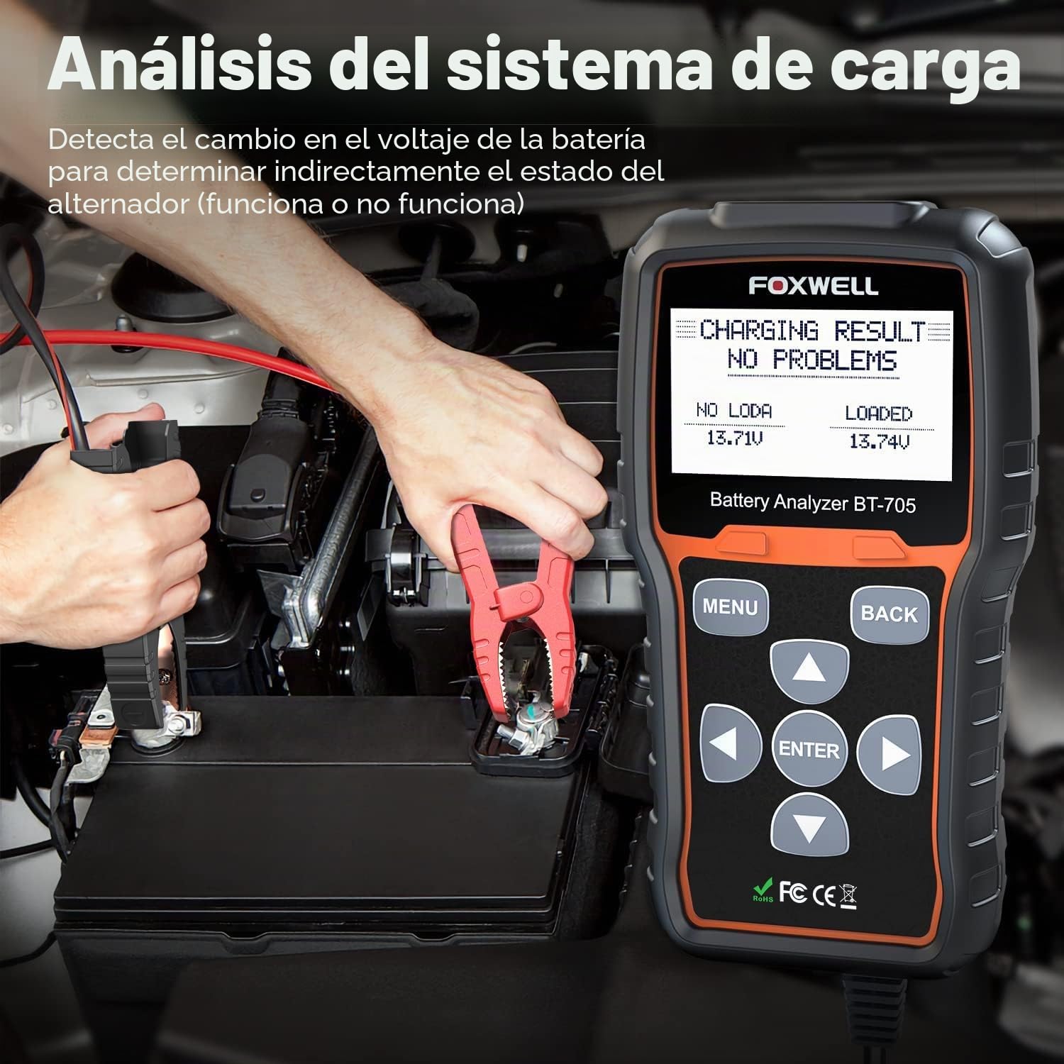 Foxwell Comprobador de batería de Coche, Sistema de Carga, analizador de baterías de Coche y Sistema de Carga/Inicio de 12 V/24 V