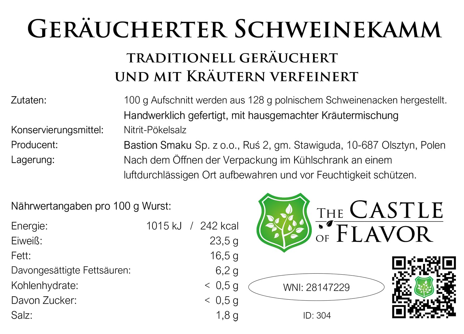 Geräucherter Schweinekamm – traditionell geräuchert und mit Kräutern verfeinert- Wurstwaren 2x 300g - Trockenwurst - Rohwurst - Dauerwurst am Stück - Trockenfleisch - getrocknete Wurst Snack