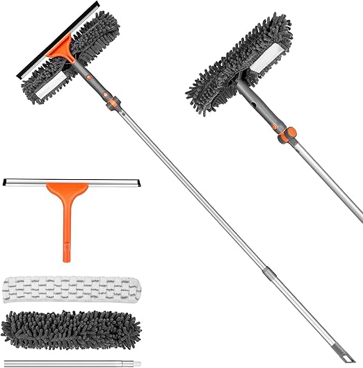 Window Squeegee Cleaner Set 2-in-1 Window Cleaning Tool with Extendable Pole, Window Cleaning kit with Bendable Head for Indoor & Outdoor Glass for Car Indoor Outdoor High Windows(Kit1.0)
