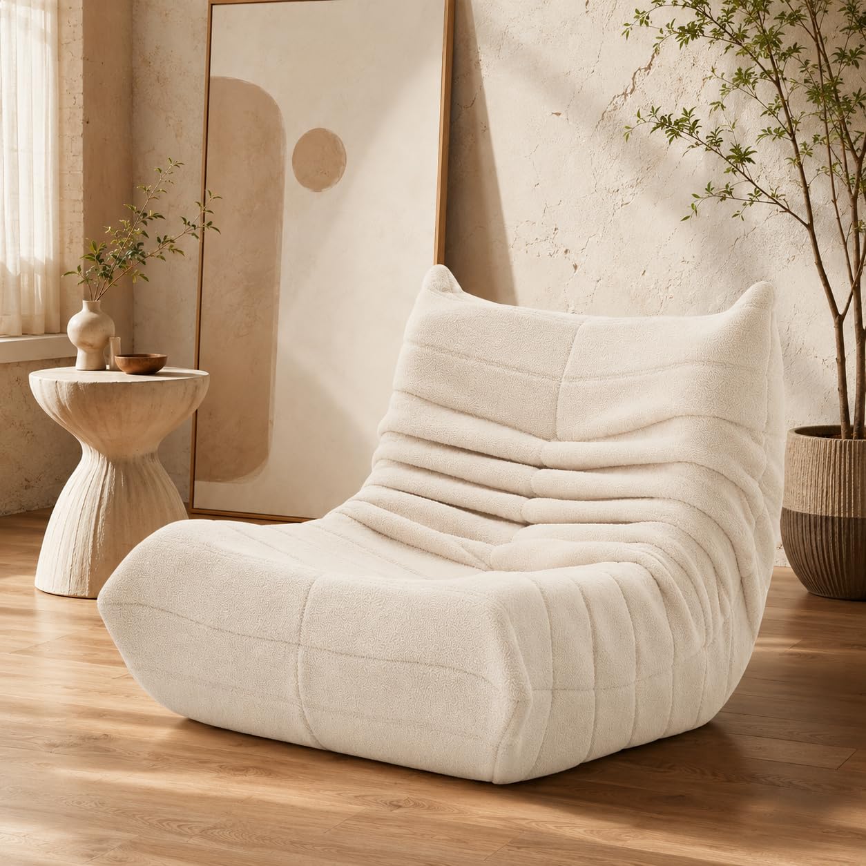 Puff Bean Bag Chair con Relleno Puf para Dormitorio y Salón Cómodo Uso en el Salón, Oficina o Café (Beige)
