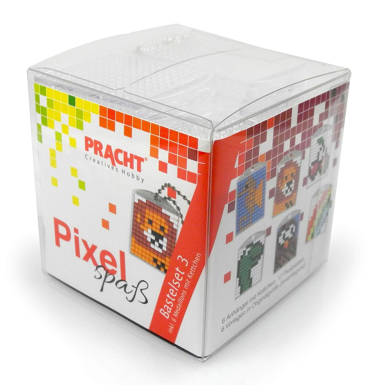Pracht Creatives Hobby Pixel P90010-63501 Fun Craft Set 3 for Making 6 Keyrings (Lockets) for Children, Easy Plug-In System, No Ironing or Gluing, Organic Plastic Stones