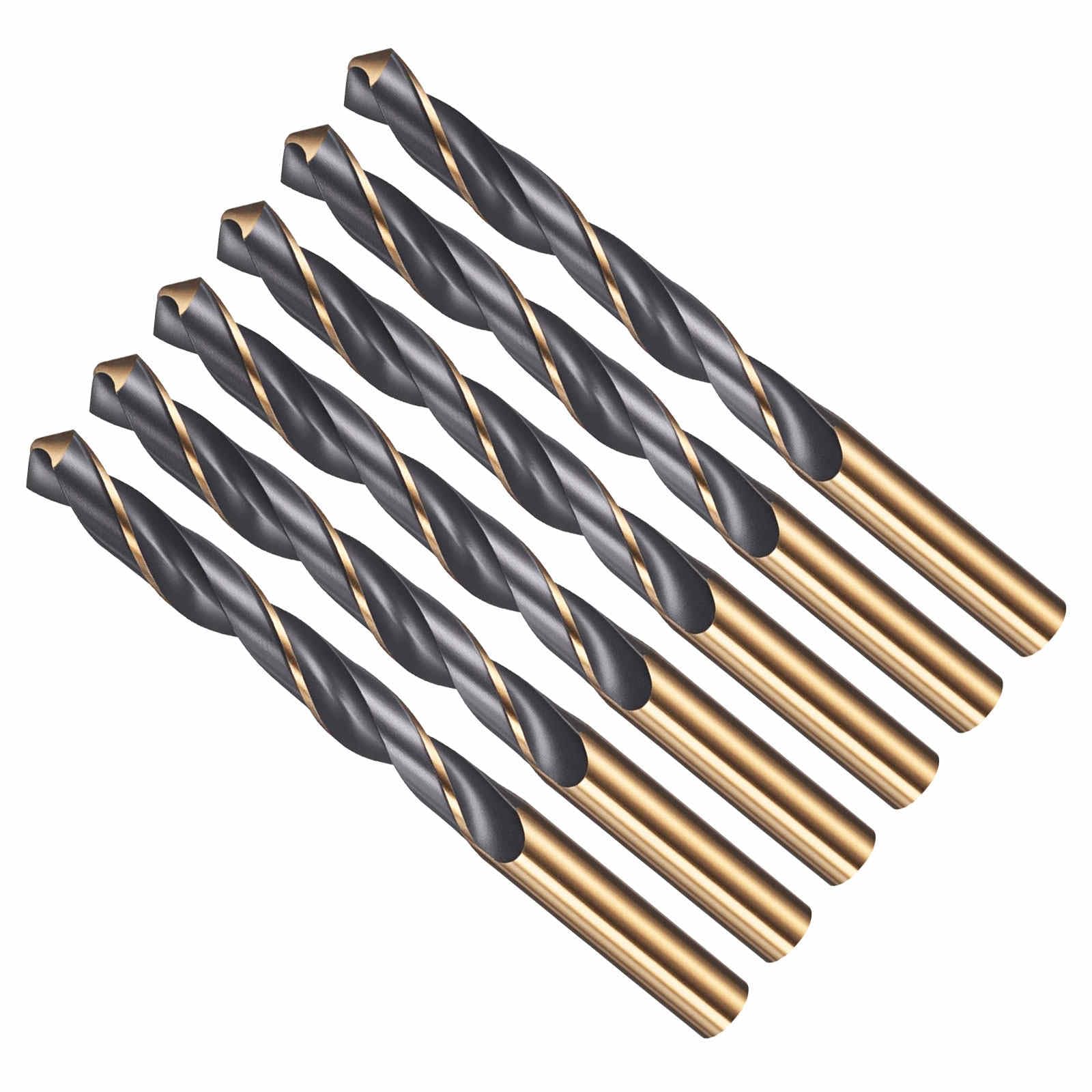 CoCud Drill Bit, 10.5mm Cutting Diameter, 4341 HSS Jobber Bits Gold and Black 118° Cutting Angle - (Applications: for Drilling Plastic Wood Soft Metal), 6-Pieces