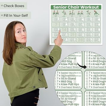 Senior Exercise Chair Workout Poster, 30-Day Stretching and Gentle Seated Exercise Chart