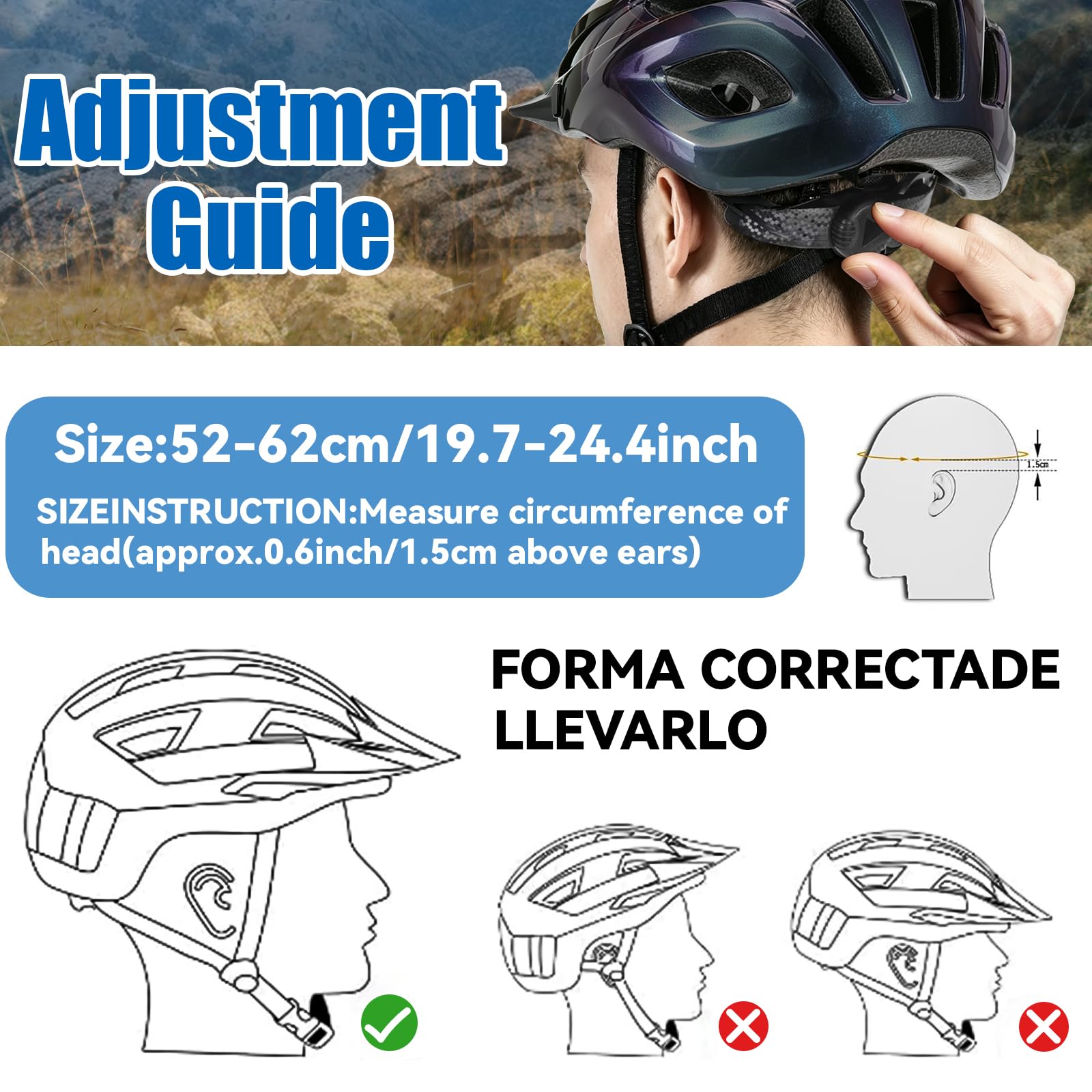 Casque pour Vélo - Réglable de 58 à 62 CM - pour Femmes et Hommes - Route Montagne Noir