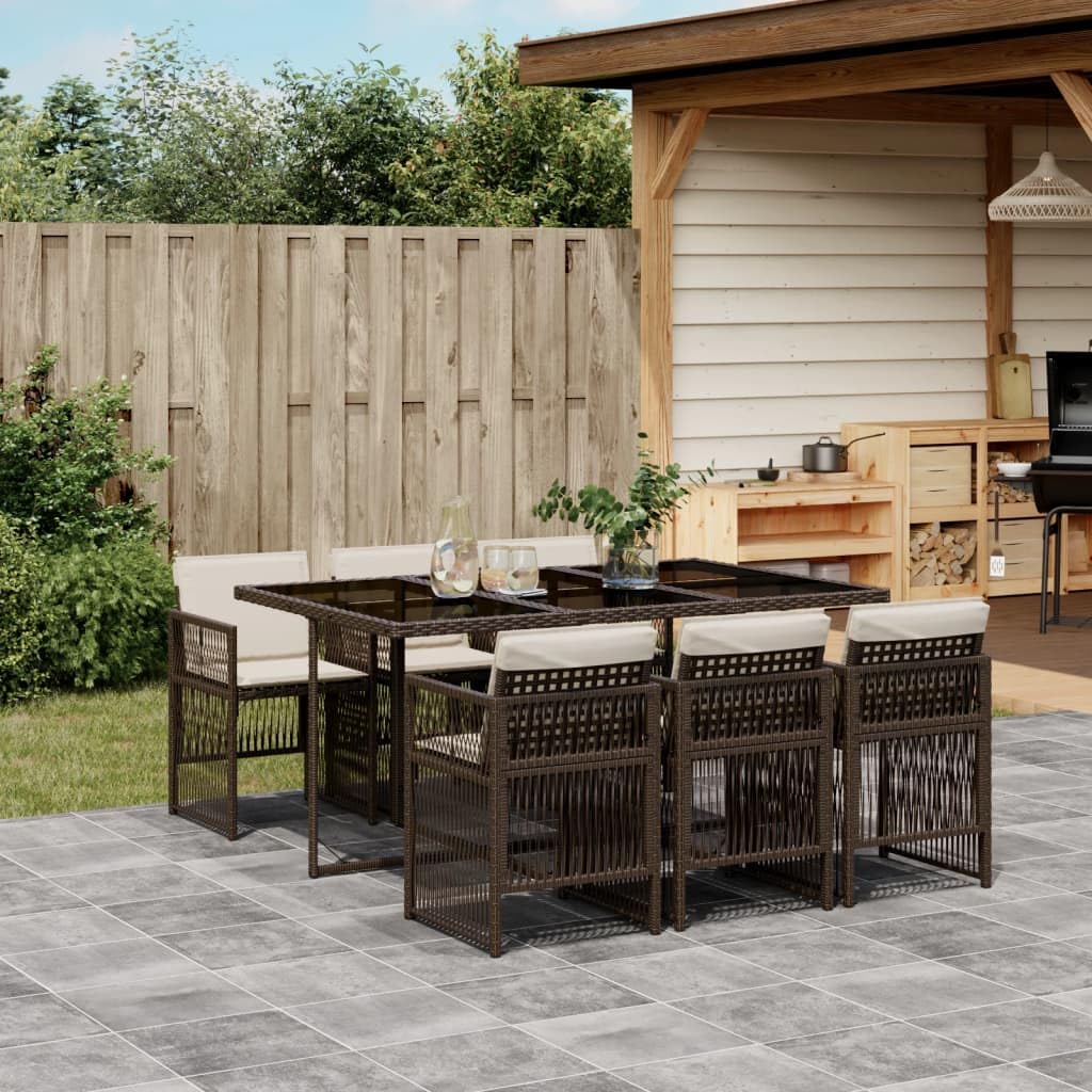 vidaXL Set de Comedor de Jardín con Cojines 7 pzas, Mesa y Sillas de Cena, Conjunto de Muebles para Patio Terraza, Ratán Sintético Marrón