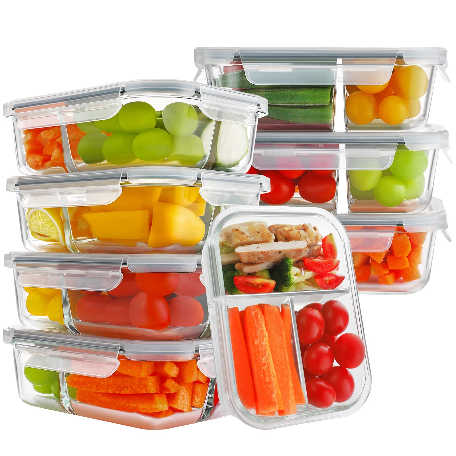 Photo 1 of  8 Pack Glass Meal Prep Containers 3 Compartment, 36oz Grey