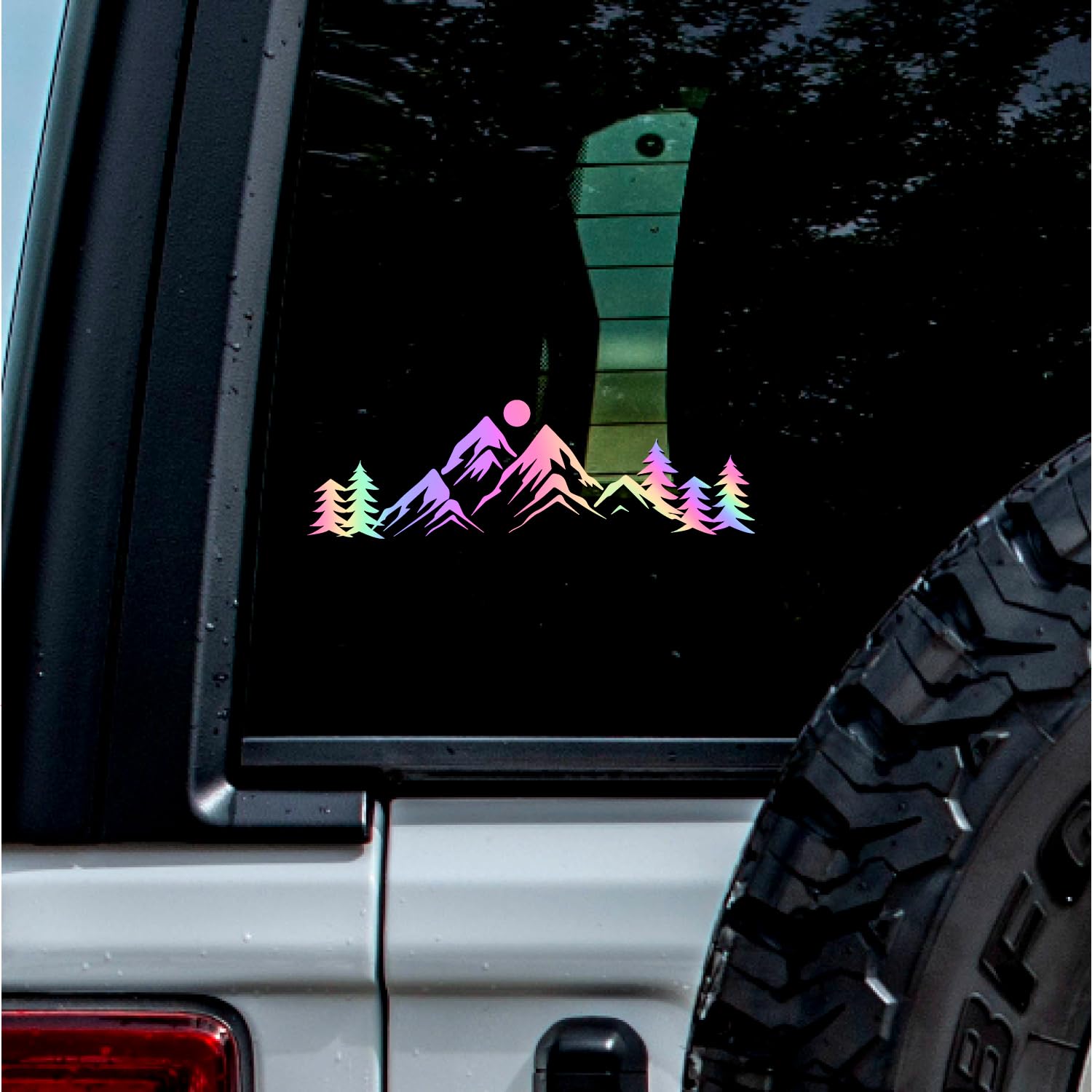 (2 Pcs, 6.8'' x 2.1'', Hologram) – No Background – Durable and Waterproof of Mountain Sticker Decal for Laptops, Water Bottles, Cars, Trucks, Wall