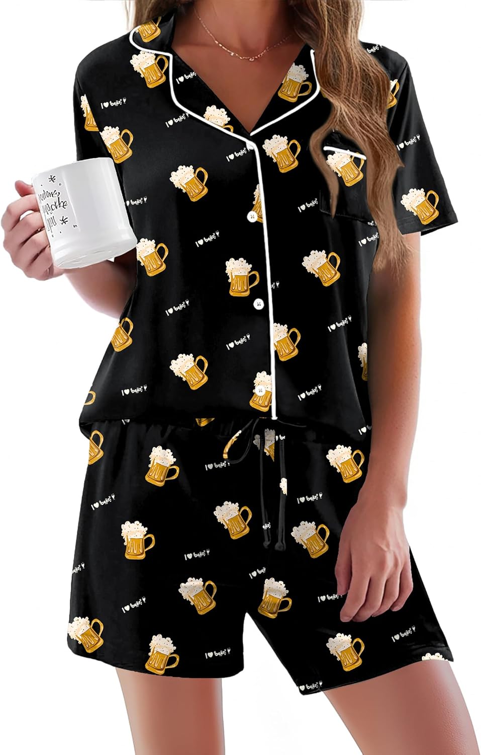 Ekouaer Pajamas Set for Women Short Sleeve Sleepwear Button Down Pjs Soft 2 Piece Lounge Sets XS-XXXL