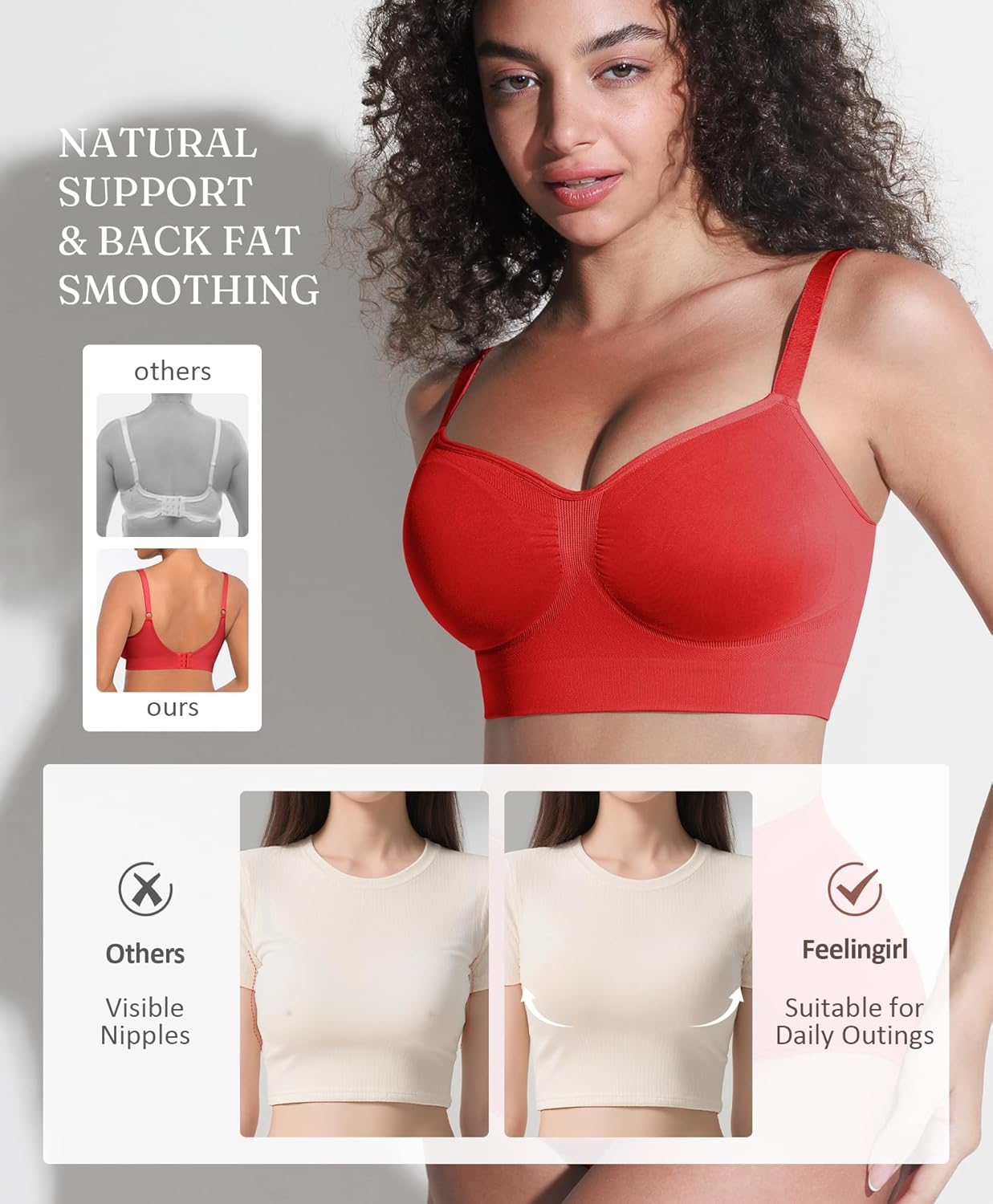 FeelinGirl Padded Bras for Large Breasted Women Wireless Push Up Bra Seamless Comfort Full Coverage Bralettes - Image 3
