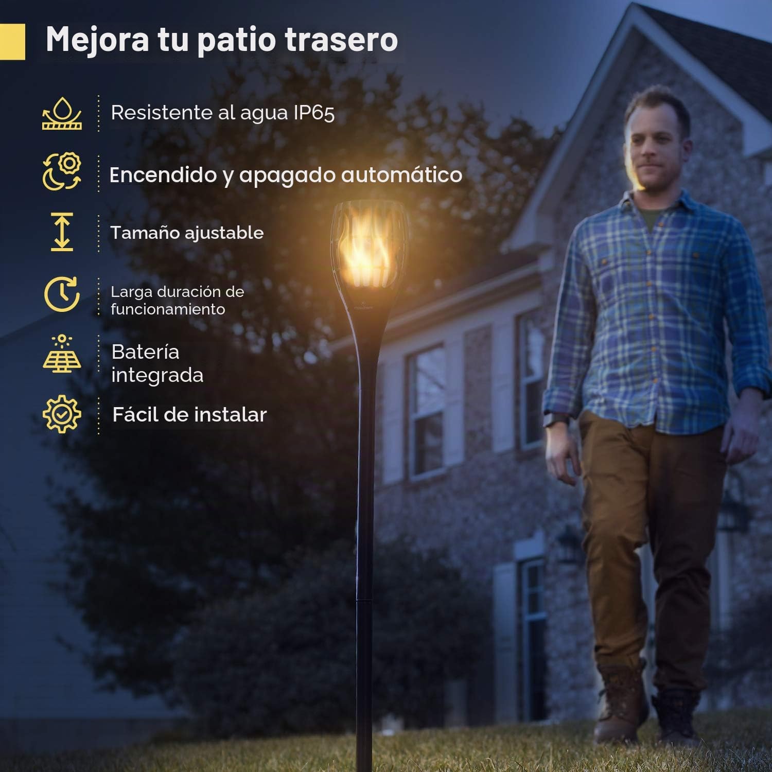 Everbeam P1 Antorcha Solar LED con Llama Parpadeante para Exterior - 2 Pack