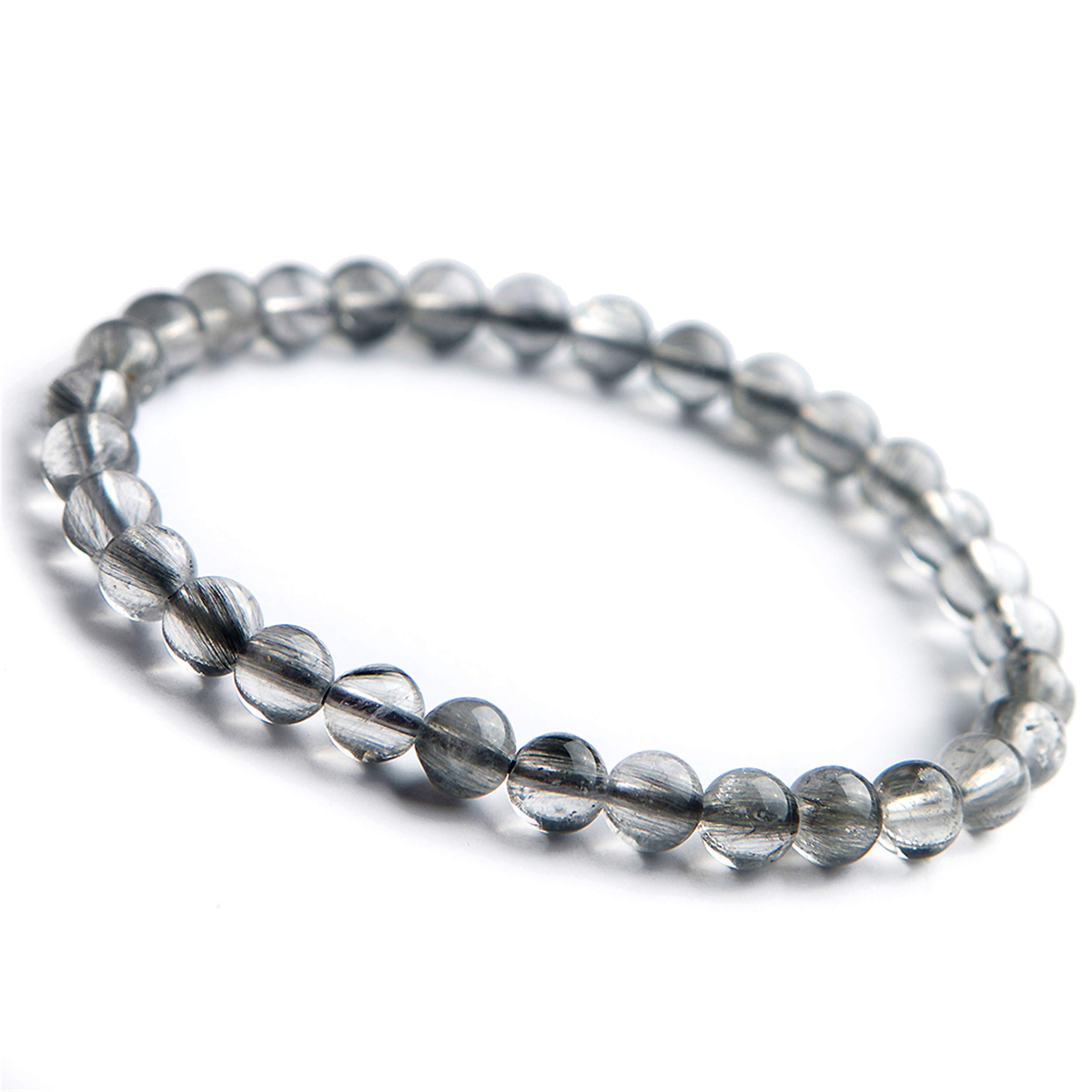 Bracciale da donna con perline tonde elasticizzate in di quarzo rutilato platino naturale Brookite da 6 mm