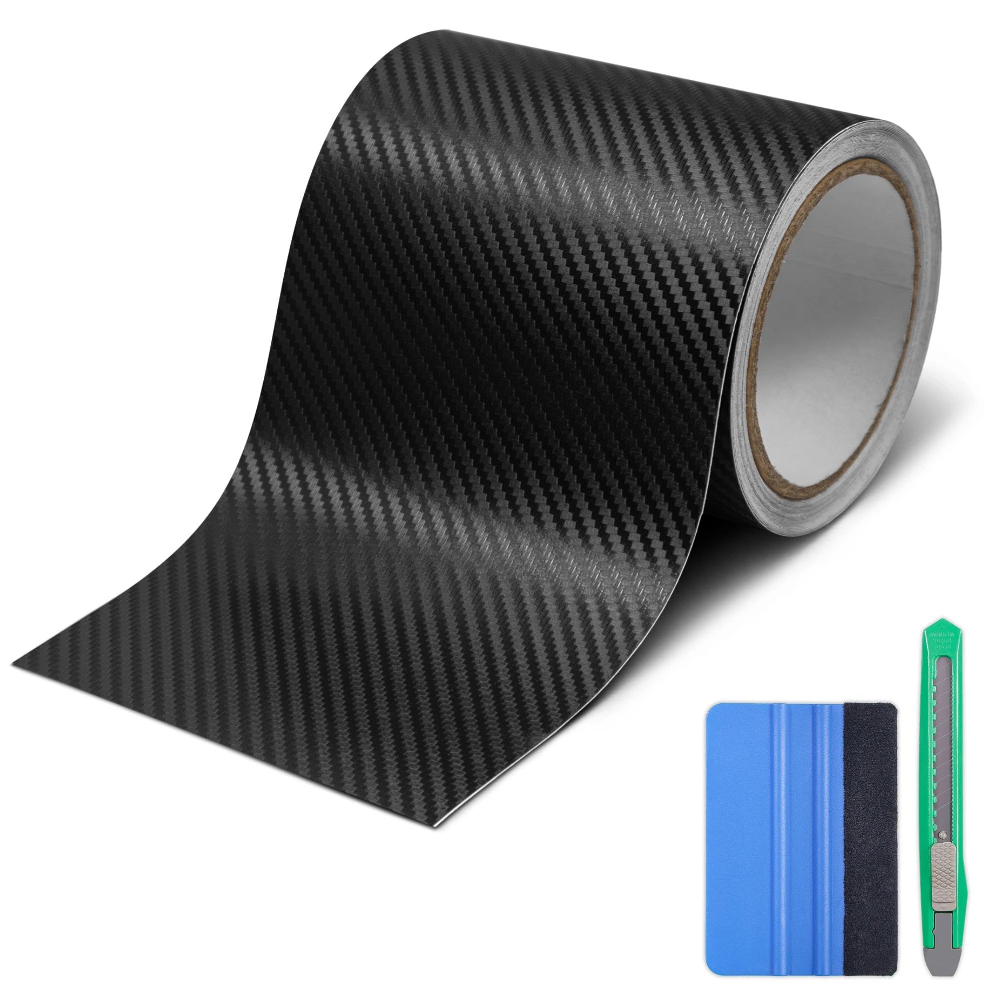 Lypumso Carbon Fiber Vinyl Tape with Tools Kits, Chrome Delete Vinyl Wrap for Blackout Car Door Edge Guard Door Sill Window Trim Protector (3D Black, 5in x 30ft)