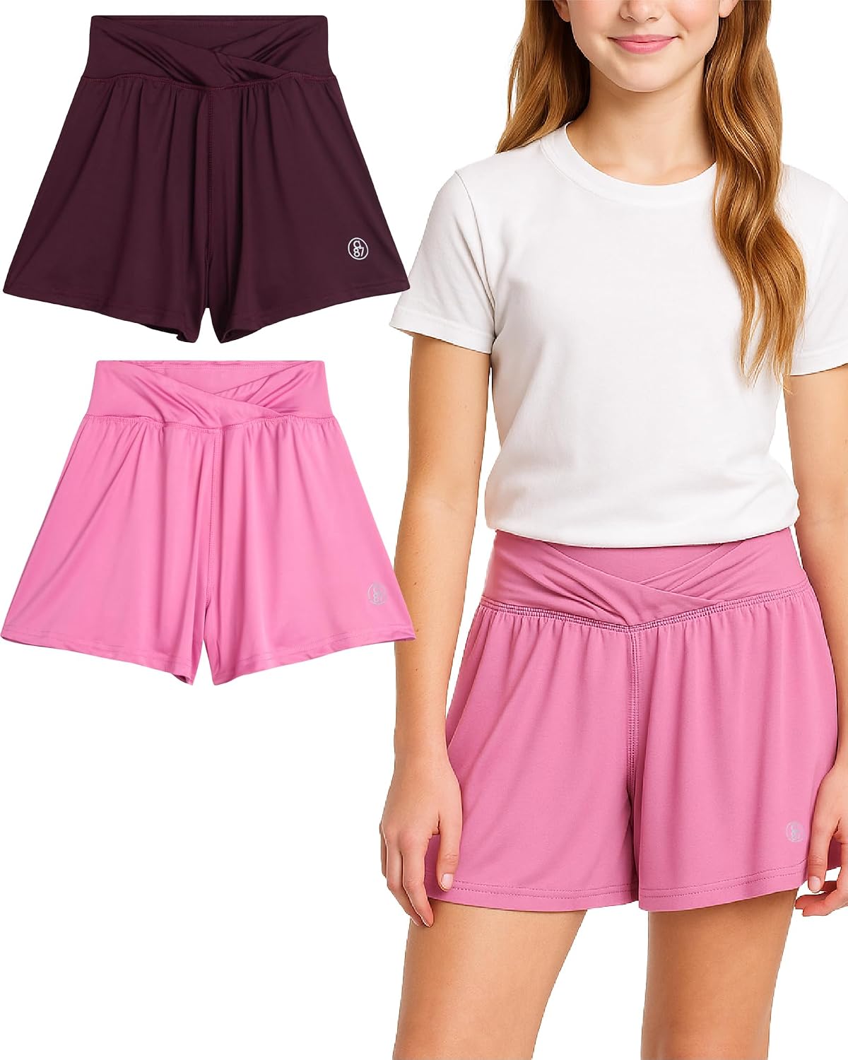 AEROPOSTALE Girls Butterfly Shorts - 2 Pack Athletic Performance Flowy Girls Short Flutter Skirt with Hidden Shorts