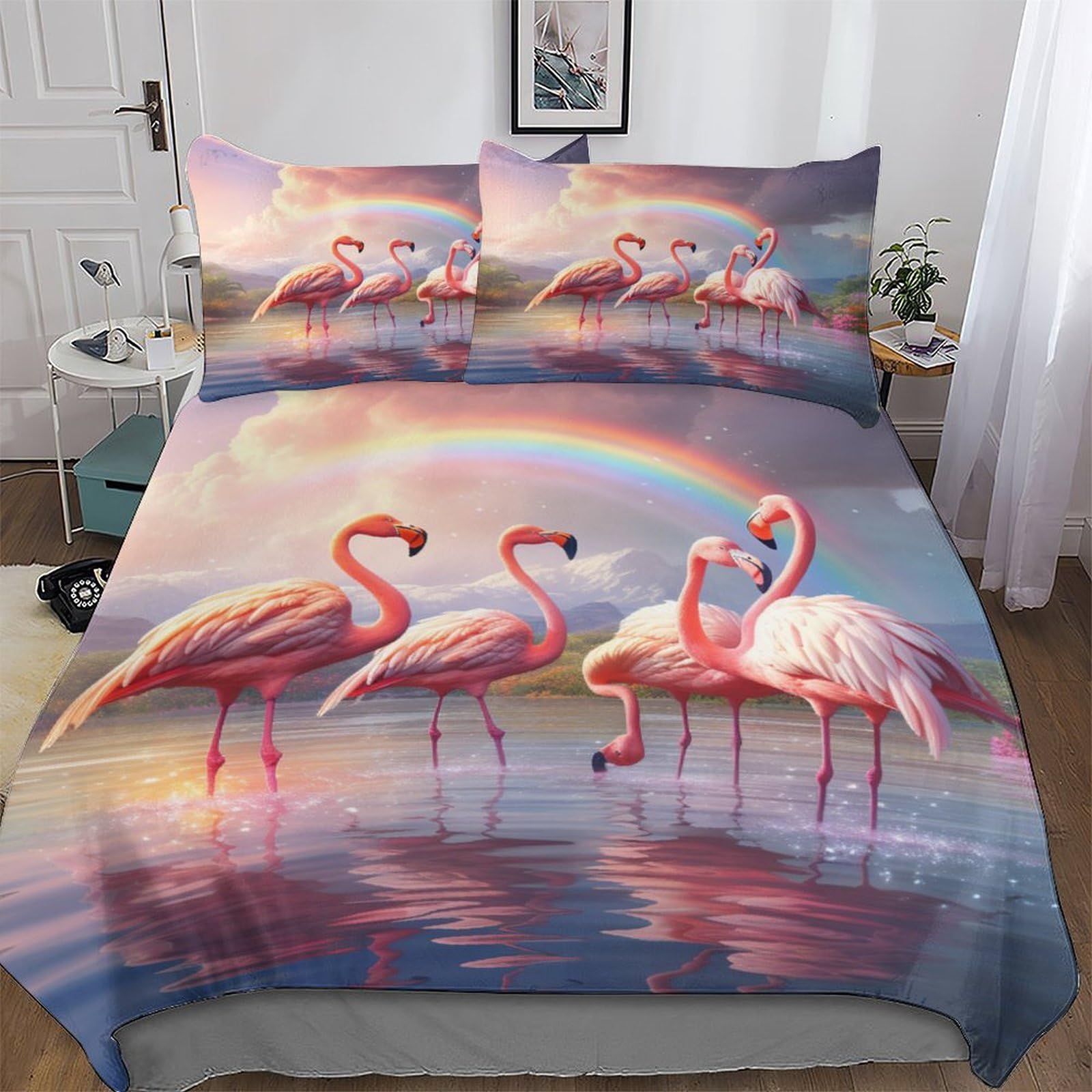 AASWDDS Flamingo Duvet Cover Sets, Bedding Bed for Adults Teenager Kids, Quilt Covers with Pillowcase Soft Comforter Cover 2 Pieces Single(135x200cm)