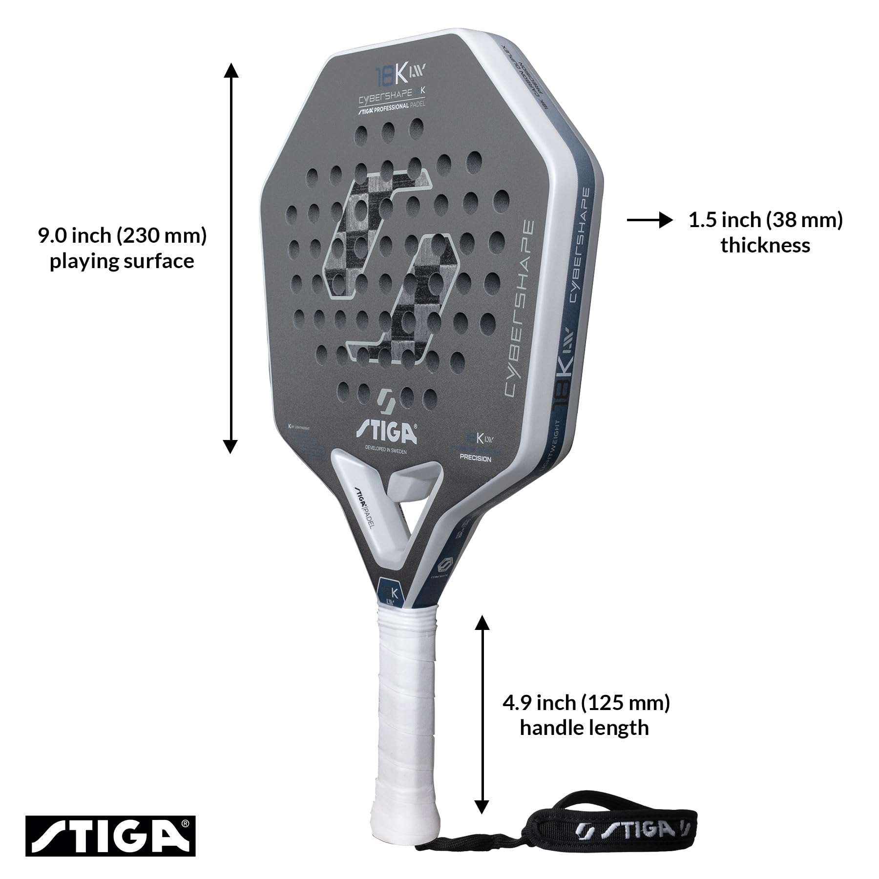 Stiga Padel Racket 18K LW Cybershape, Lightweight Carbon Fiber Padel Blade for Intermediate Table Tennis Play for Adults & Youth