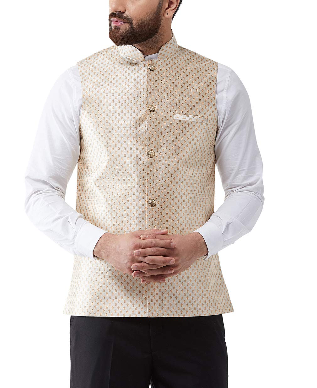 SOJANYA (Since 1958 Men's Silk Blend Self Design Nehru Jacket