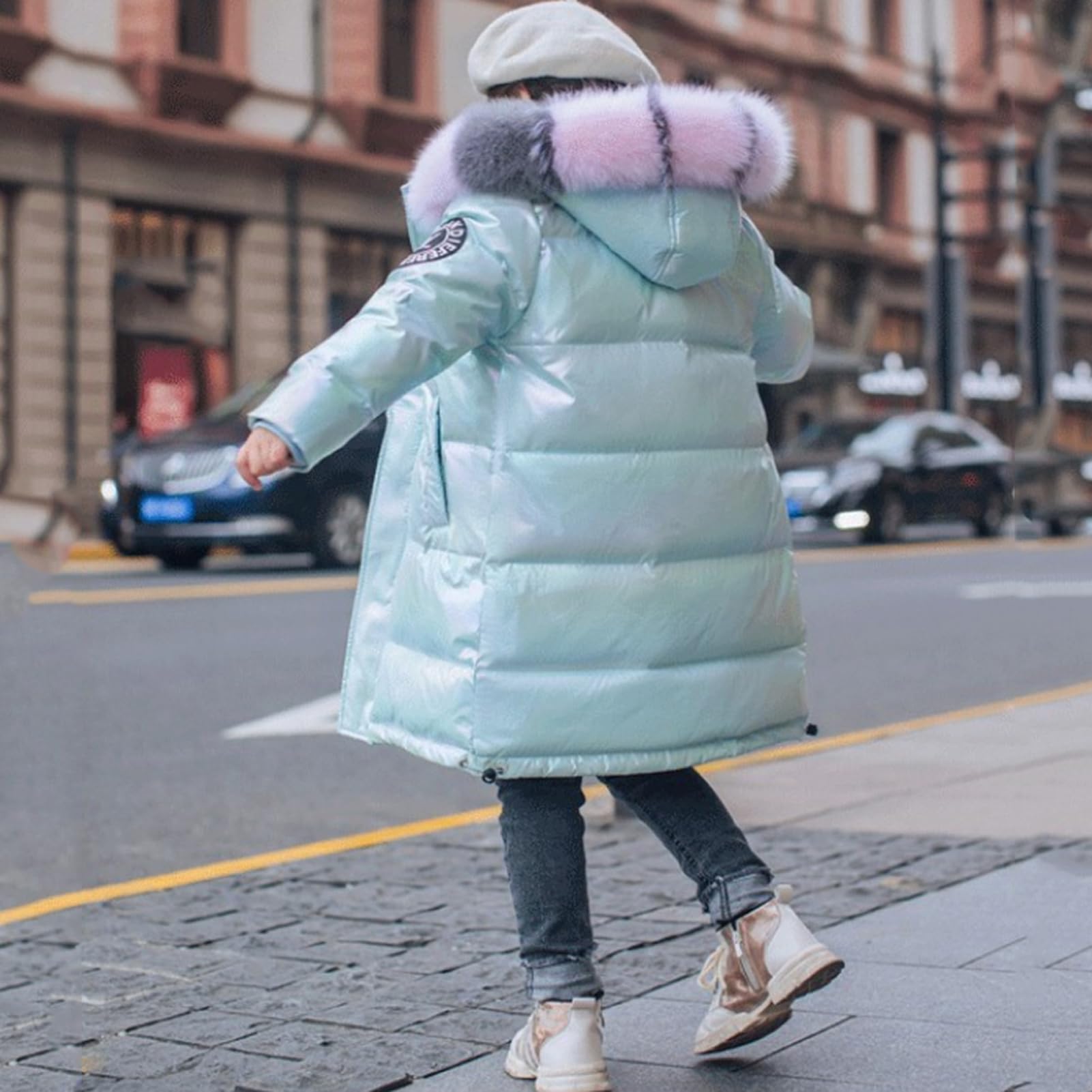 Kurtka puchowa dla dziewcząt, pogrubiona i przedłużona kurtka zimowa, wiatroszczelna, pikowana kurtka dziecięca, ciepła parka, outdoorowy płaszcz zimowy