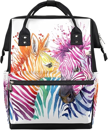cfpolar Mochila de pañales de acuarela colorida con diseño de cebra beso de maternidad recién nacido bolsas grandes para bebés para mamás y padres
