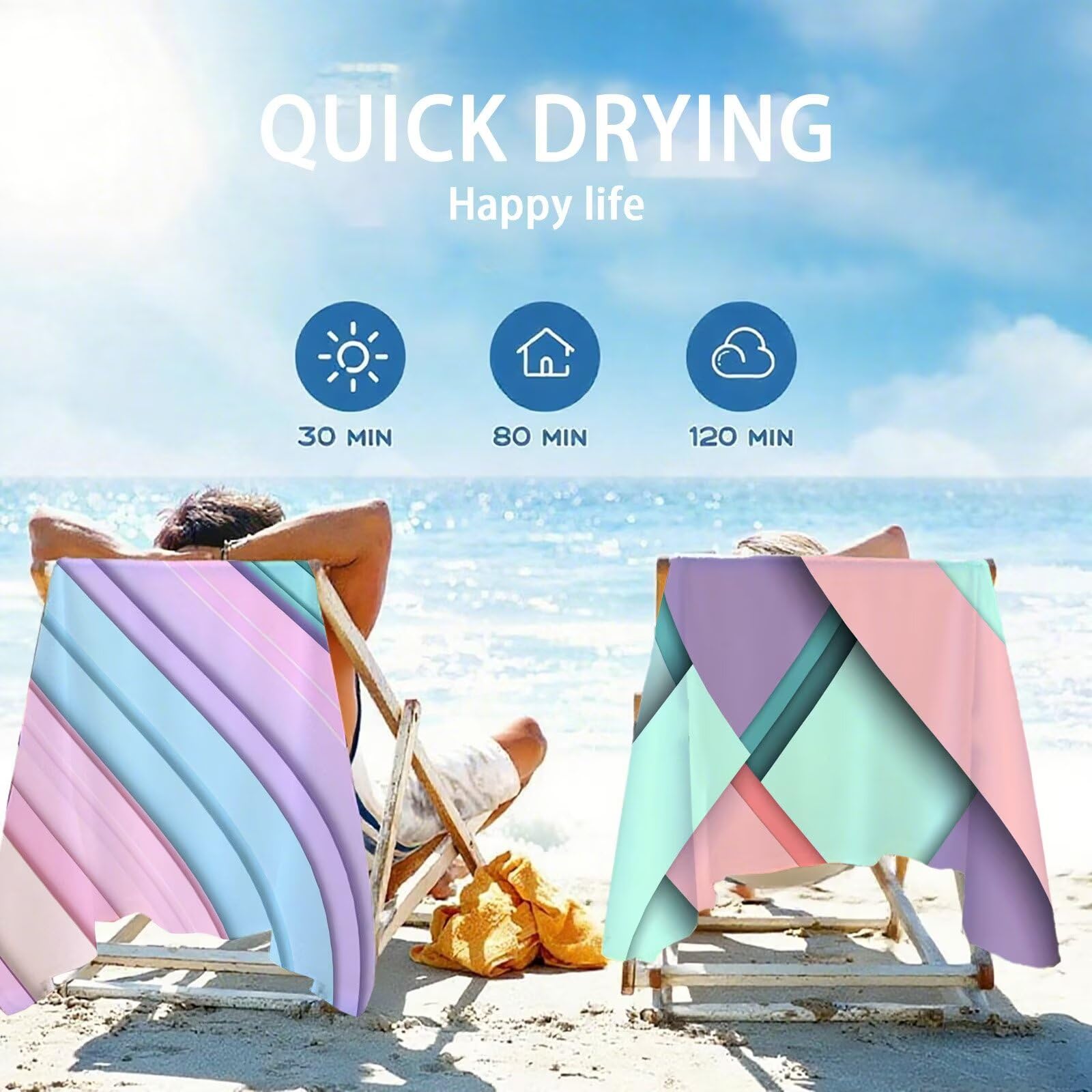 Mikrofaser Strandtuch 100x200cm, Einfachheit Strandtuch Geometrie Saunahandtuc 2 Stück Stranddecke Sandfrei, Schnell Trocknendes, Saugfahiges Strandmatte für Reise Urlaub Schwimmen Camping OC-947
