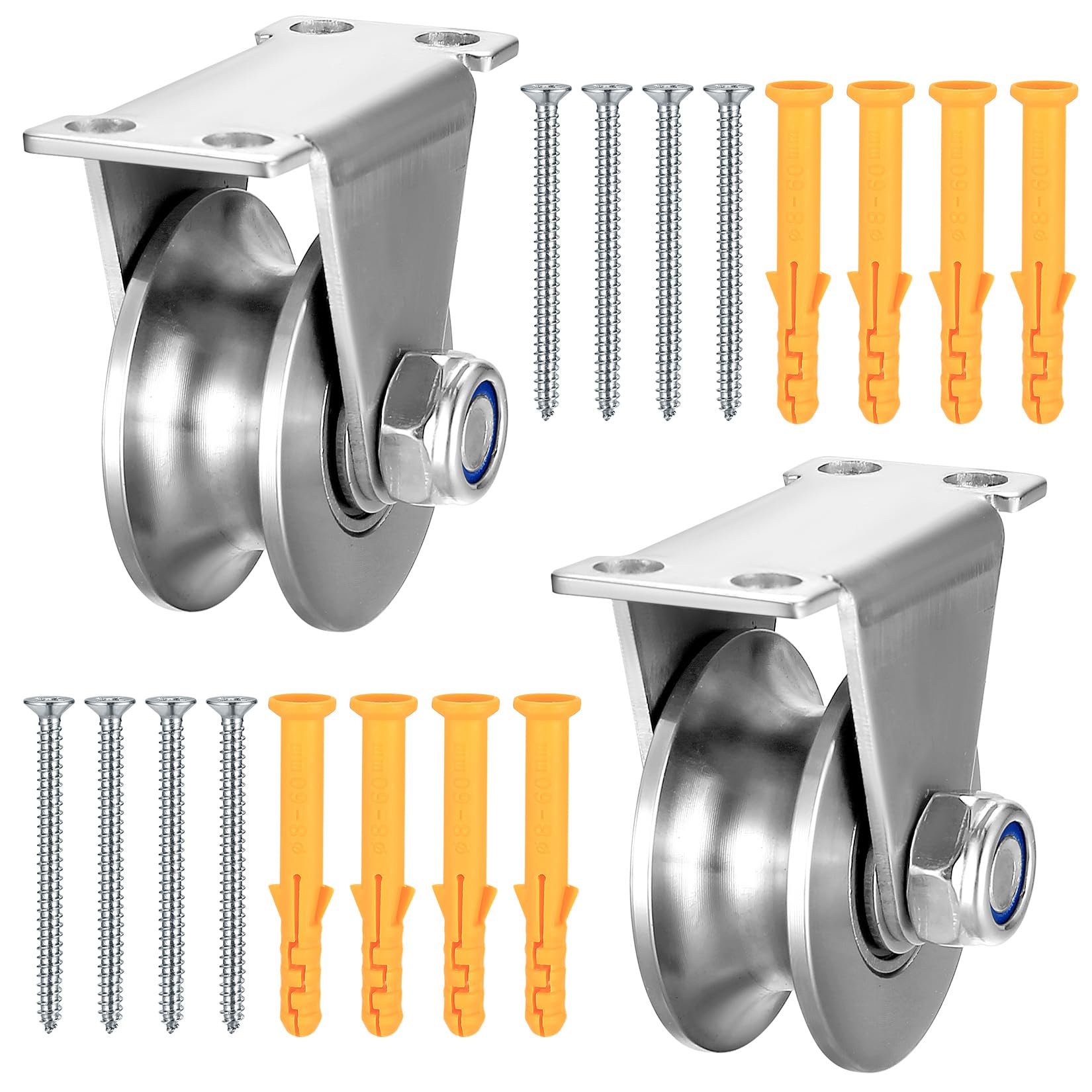 2 Pcs U-Type Pulleys, U-Type Stainless Steel Pulley Blocks, U Groove Pulley Wheels, Wheel Roller for Pulley Blocks with Ball Bearings, Pulley Roller Smooth Wheel for Traction Steel Wire Rope