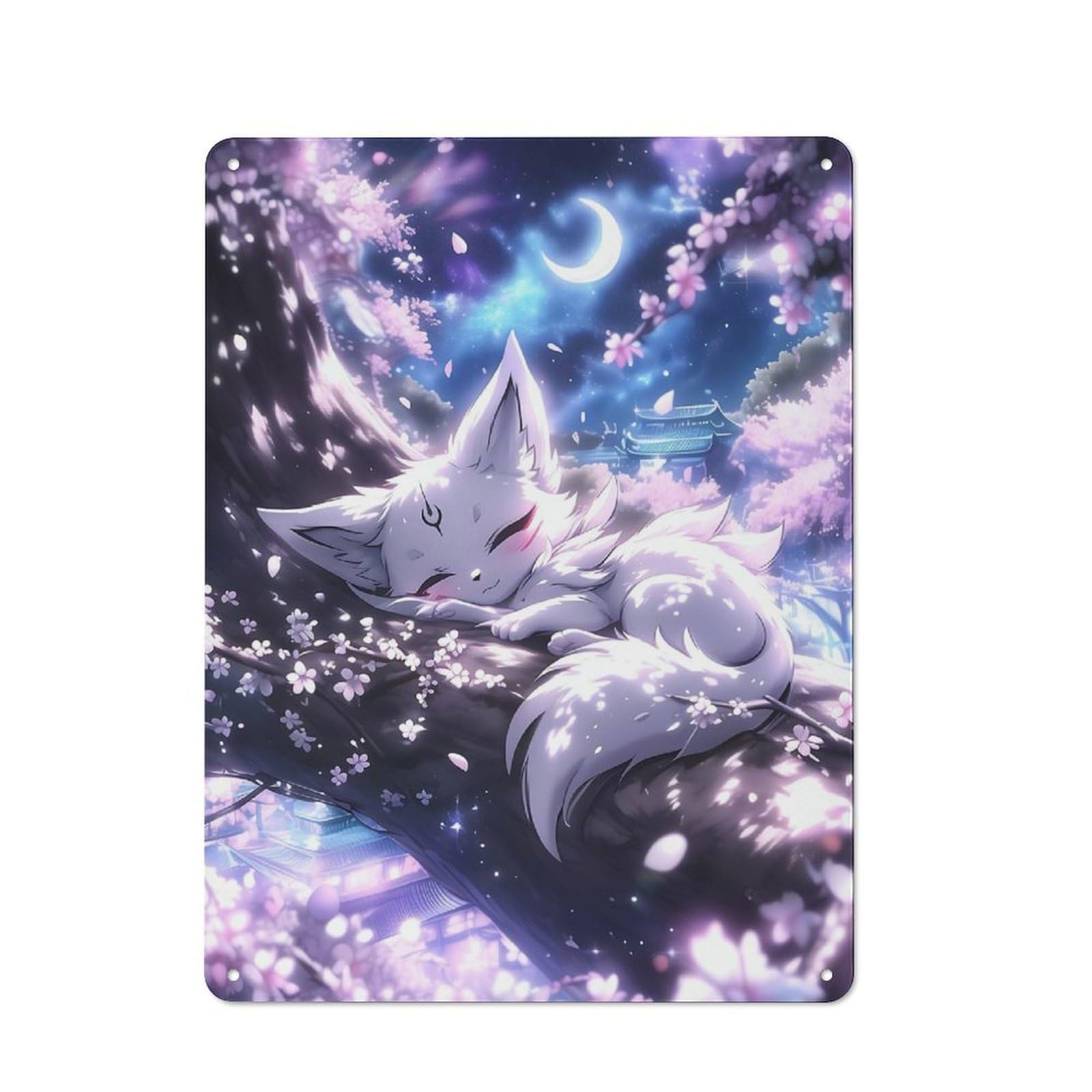 Junmoney Dream Kitsune Anime Fox Metal Wall Plaque 40X30cm, Everyday Small Space Decor For Flat, Dorm Room, Lounge Or Cafe