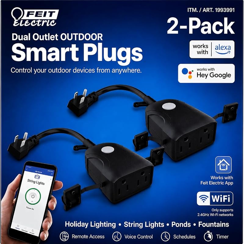 Wi-Fi Smart Plug with Dual Outlets (2-Pack) by Feit Electric