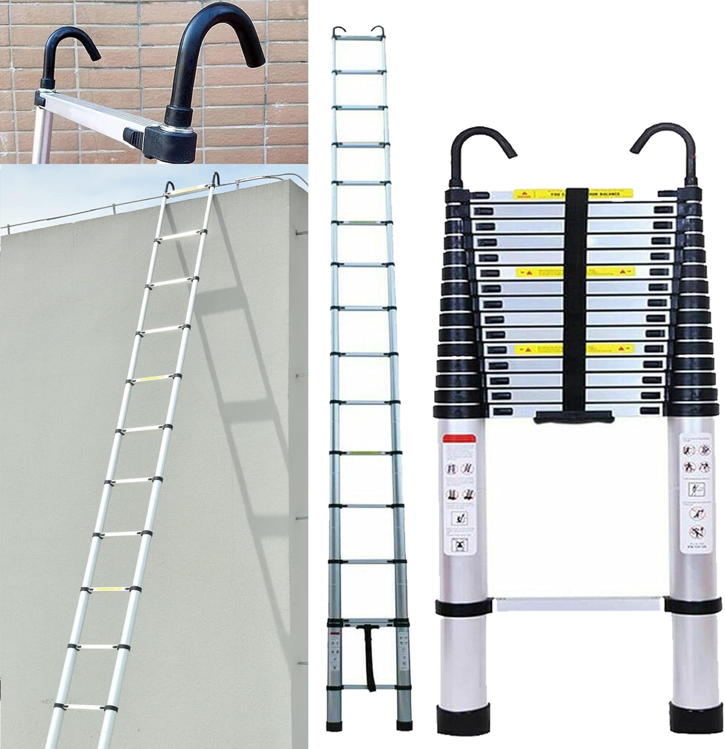 20 FT Extension Ladders with 2 Roof Hooks, Lightweight Collapsible Tall