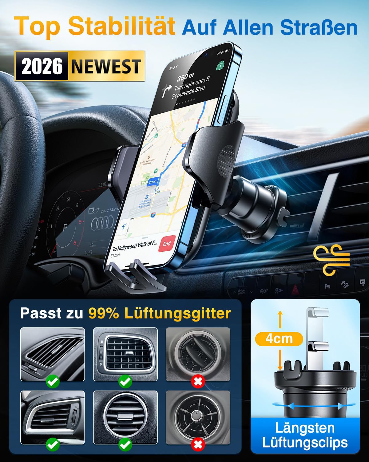 VANMASS 2026 Upgrade【Militär-Klasse】Handyhalterung Auto Lüftungshaken Bombenfest Handyhalter 360°Drehbar Autohalterung 100% Silikonschutz Kfz Smartphone Halterung Auto für iPhone 17 Pro 16 Samsung usw