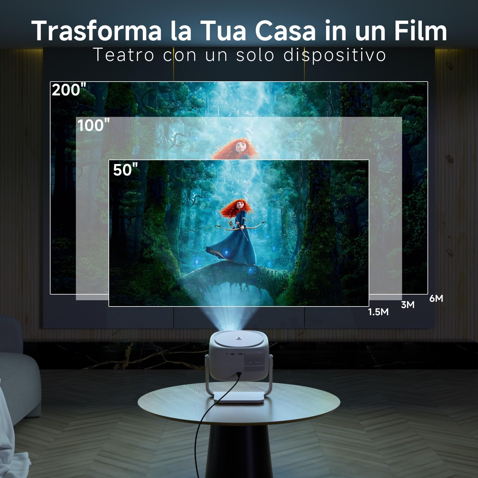 Proiettore 4K Portatile Con Rotazione 180° - WiFi 6, Bluetooth 5.2, Correzione Trapezoidale, Per Cinema Casa - Foto 8
